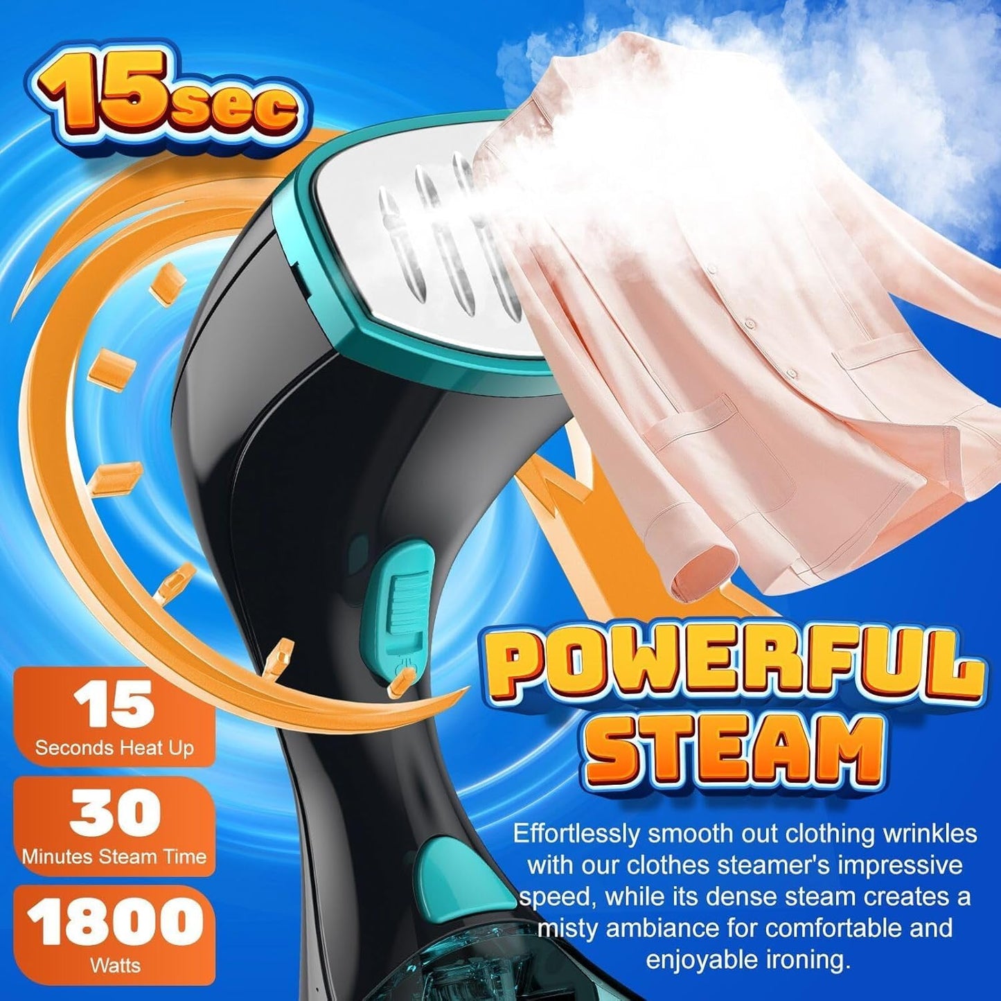 Steamer for Clothes, 1800W Fast Heat-Up Portable Handheld Clothing Steamer with 3 Steam Modes, 300ml Water Tank, Heat-Resistant Glove & Fabric Brush for Home, Travel, Dorm, Office