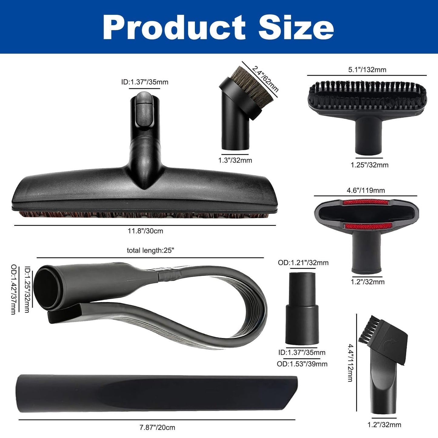 Alrens 9PCS Vacuum Cleaner Attachments for Miele Vacuums, Horsehair Floor Brush Kit for Household & Car Detailing, Compatible with Miele C1 C2 C3, S2 S4 S5 S6 S8 Series