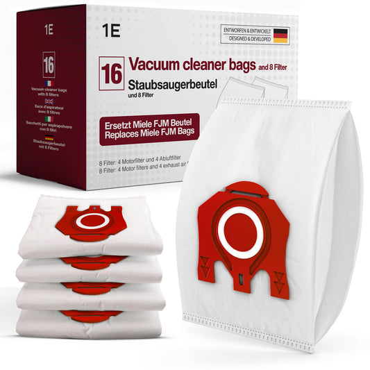 16 Vacuum Bags [Replaces Miele FJM] – Compatible with Miele [Complete C1, Compact C1 & C2 Series] – incl. 4 Motor & Exhaust Filters – [S6000, S4000, S700, S500, S300] – Replaces 9917710 & 10224410