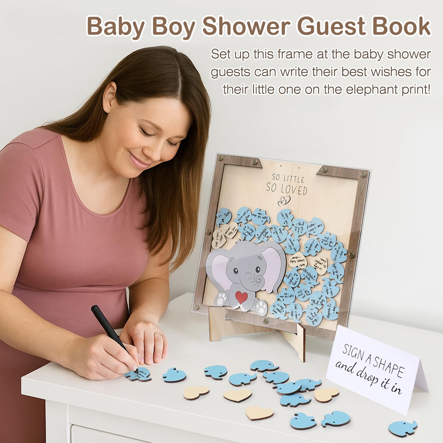 PARTYLOUD Baby Shower Guest Book, Elephant Baby Shower Decorations, Woodland Jungle Theme Baby Showers Sign in Guest Book Alternatives Frame Centerpieces Decor for Boy Girl