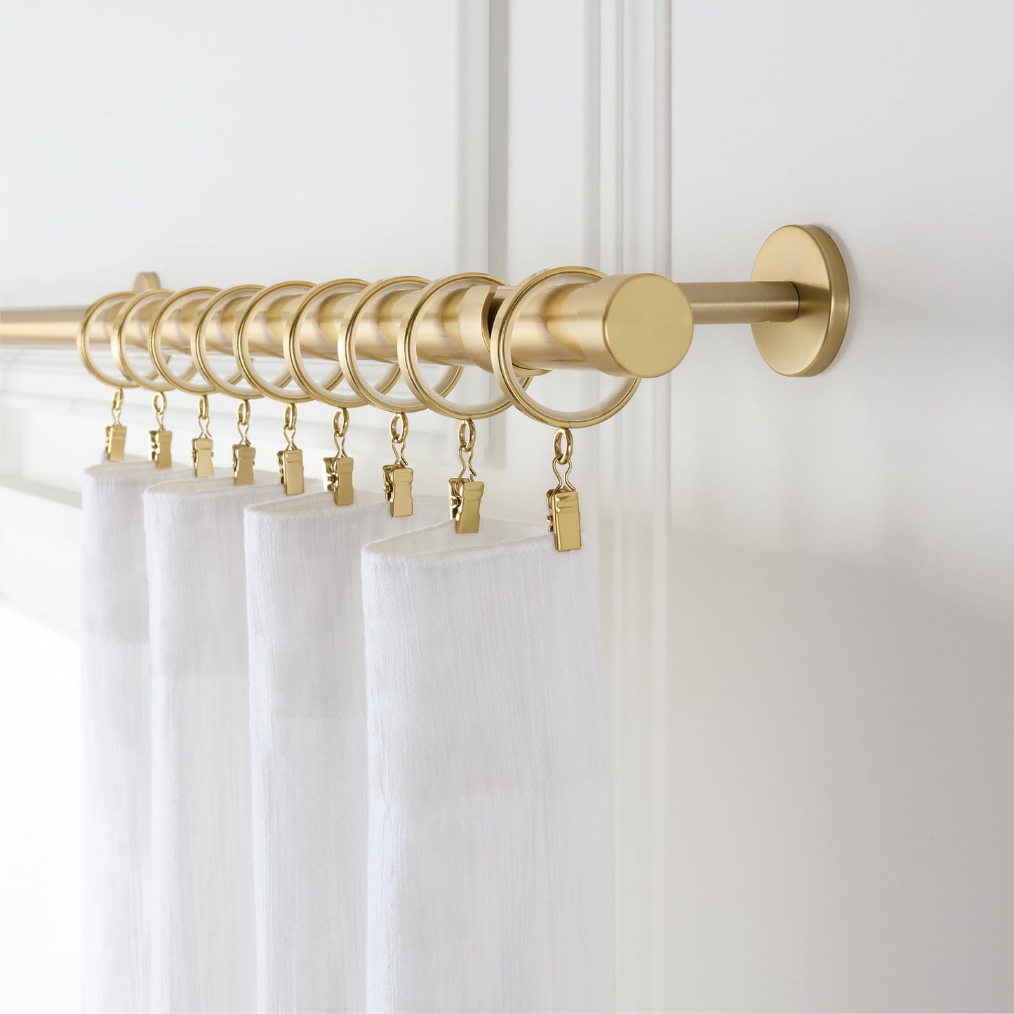 MODE Cambria Designer Series - Premium Easy Glide 18 Count Small Curtain Rings - Metal with Nylon Inserts and Clips - 1 inch Inner Diameter - use for rods 5/8" or Smaller - Brushed Gold