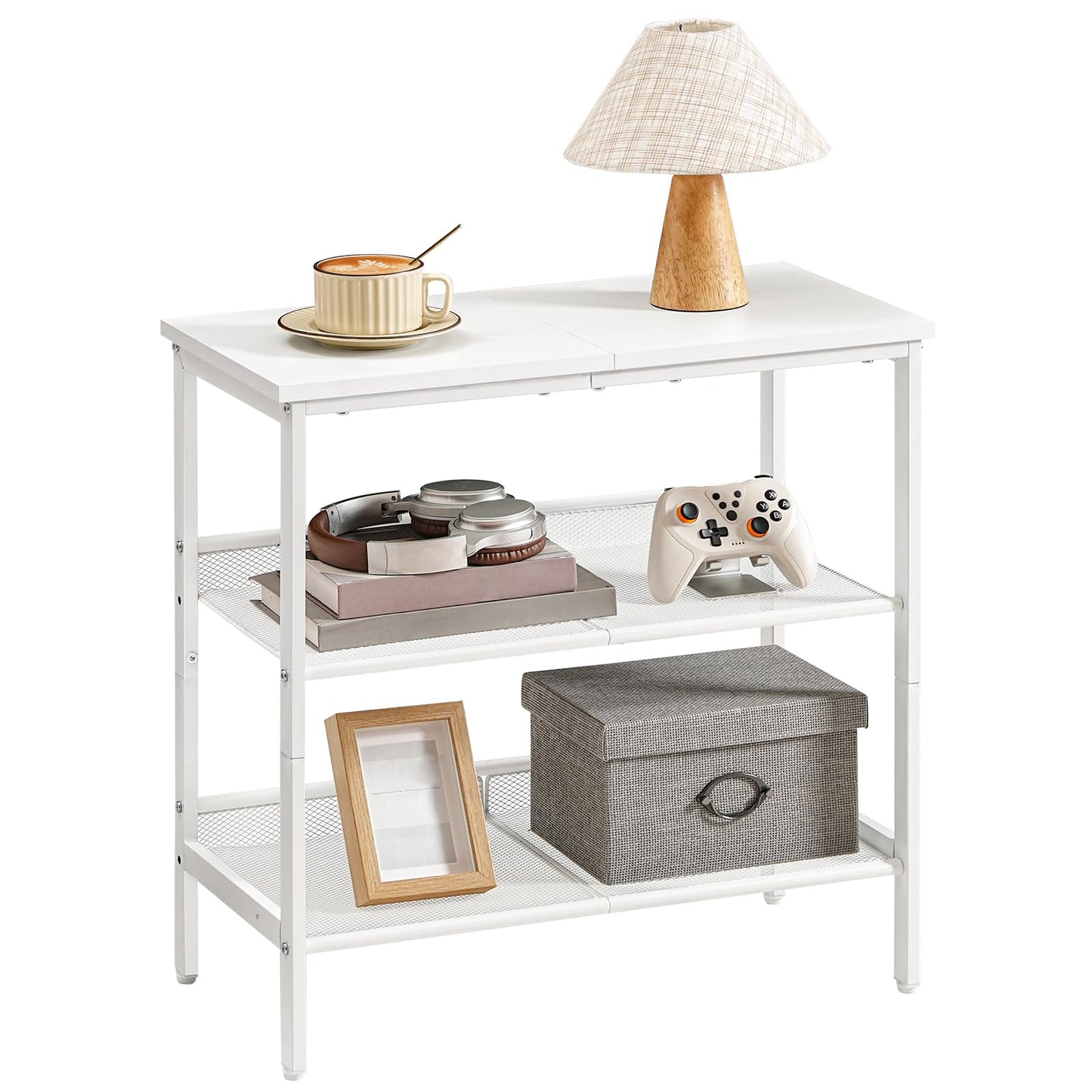 HOOBRO End Table, 3-Tier Narrow Side Table, Nightstand with 2 Flat or Slant Adjustable Shelves for Small Spaces, Hallway, Living Room, Bedroom, Sturdy, Easy Assembly, White WT23BZ01G1