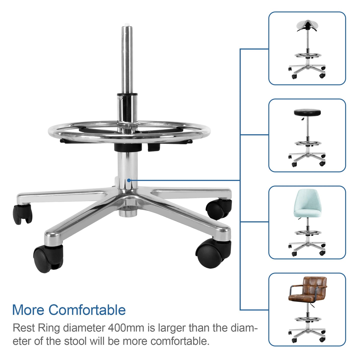 Frassie Office Stool Foot Rest Ring Attachment Metal Chrome, 15.7 Inch Diameter Studio Drafting Chair Footrest Ring