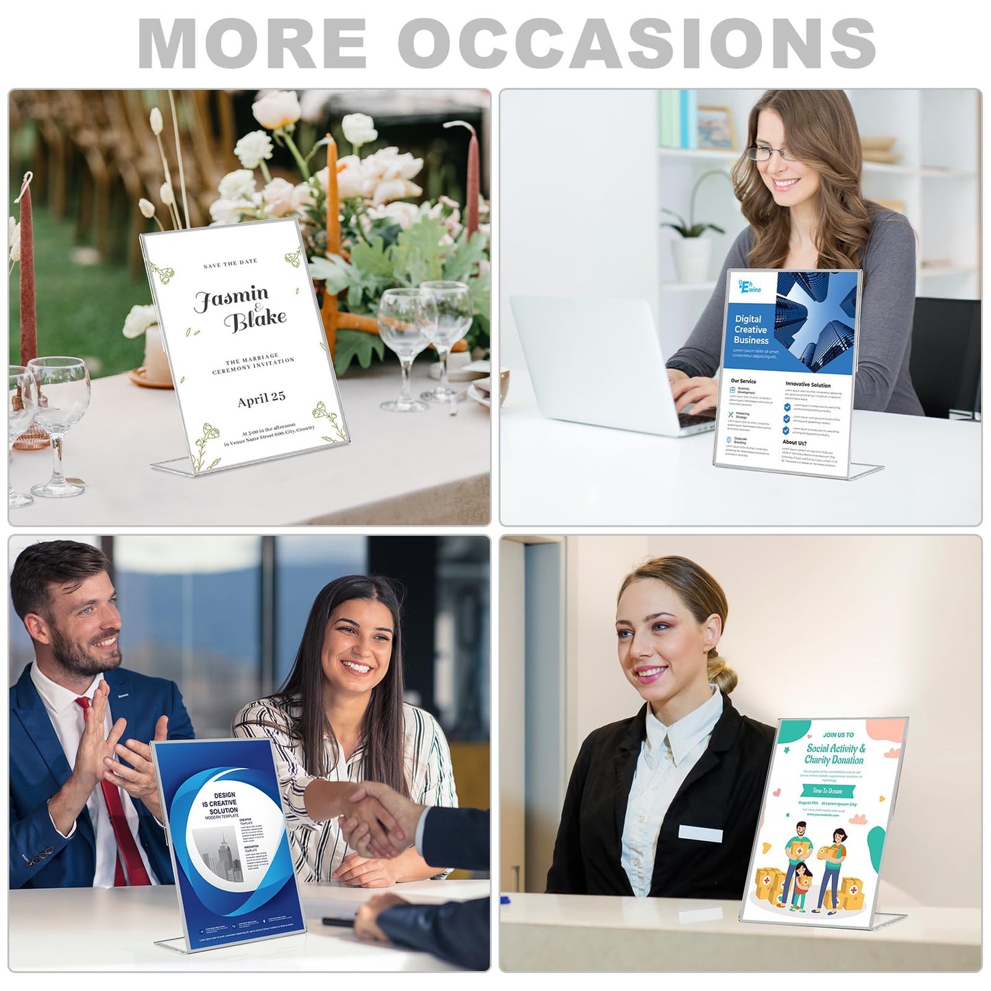 EHWINE 12 Pack Acrylic Sign Holder 8.5 x 11, Silver Picture Frame Stand up Table Top Sign Holders, Slanted Back Paper Holder Clear Display Stand Menu Flyer Holder for Wedding Party