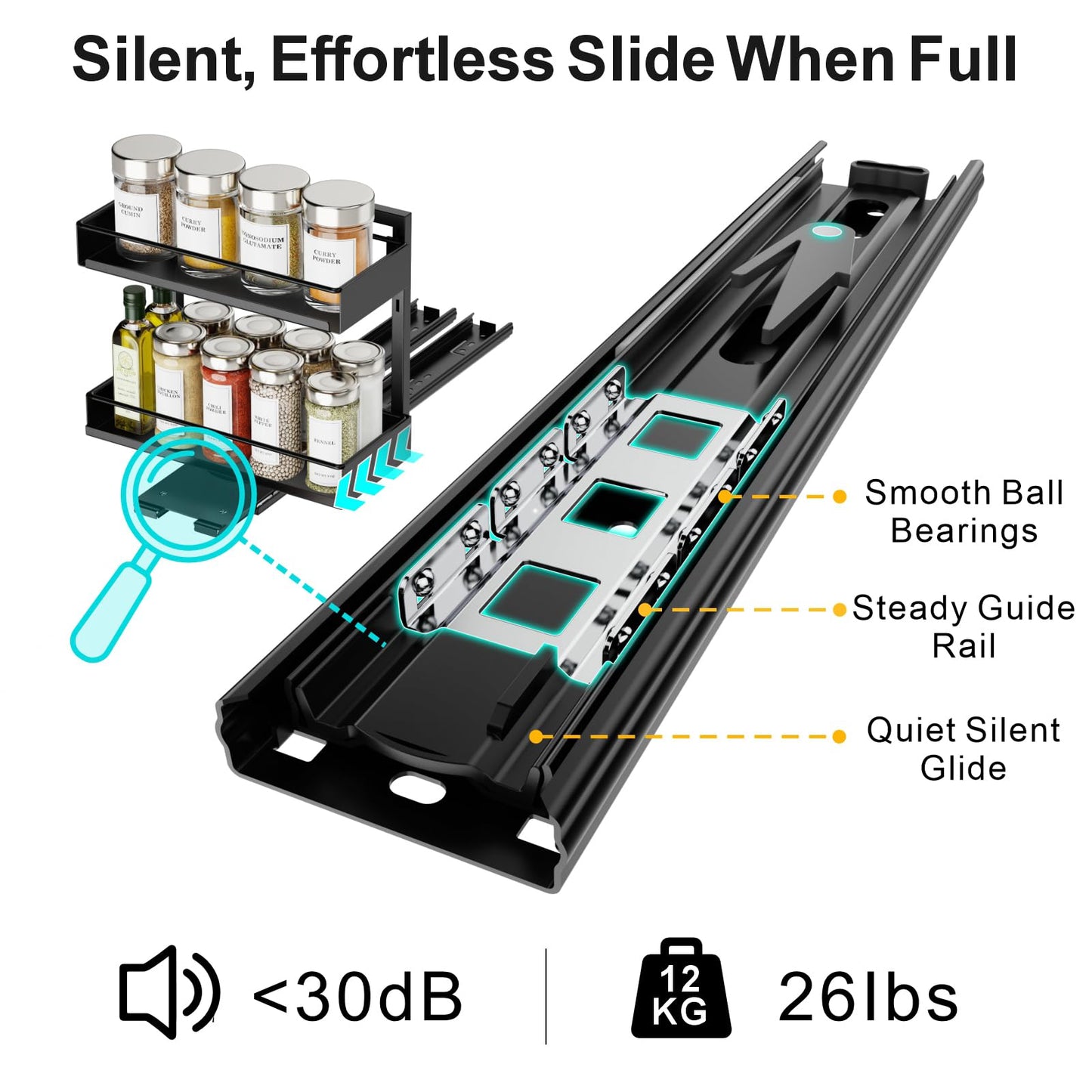 iSPECLE Pull Out Spice Rack - 2 Pack Rotate Peel and Stick No-Drill Vertical Spice Rack Organizer for Cabinet Easy Access Spices, Adjust Height for 4oz to 8oz Spice Jars Inside Kitchen Pantry Cabinet