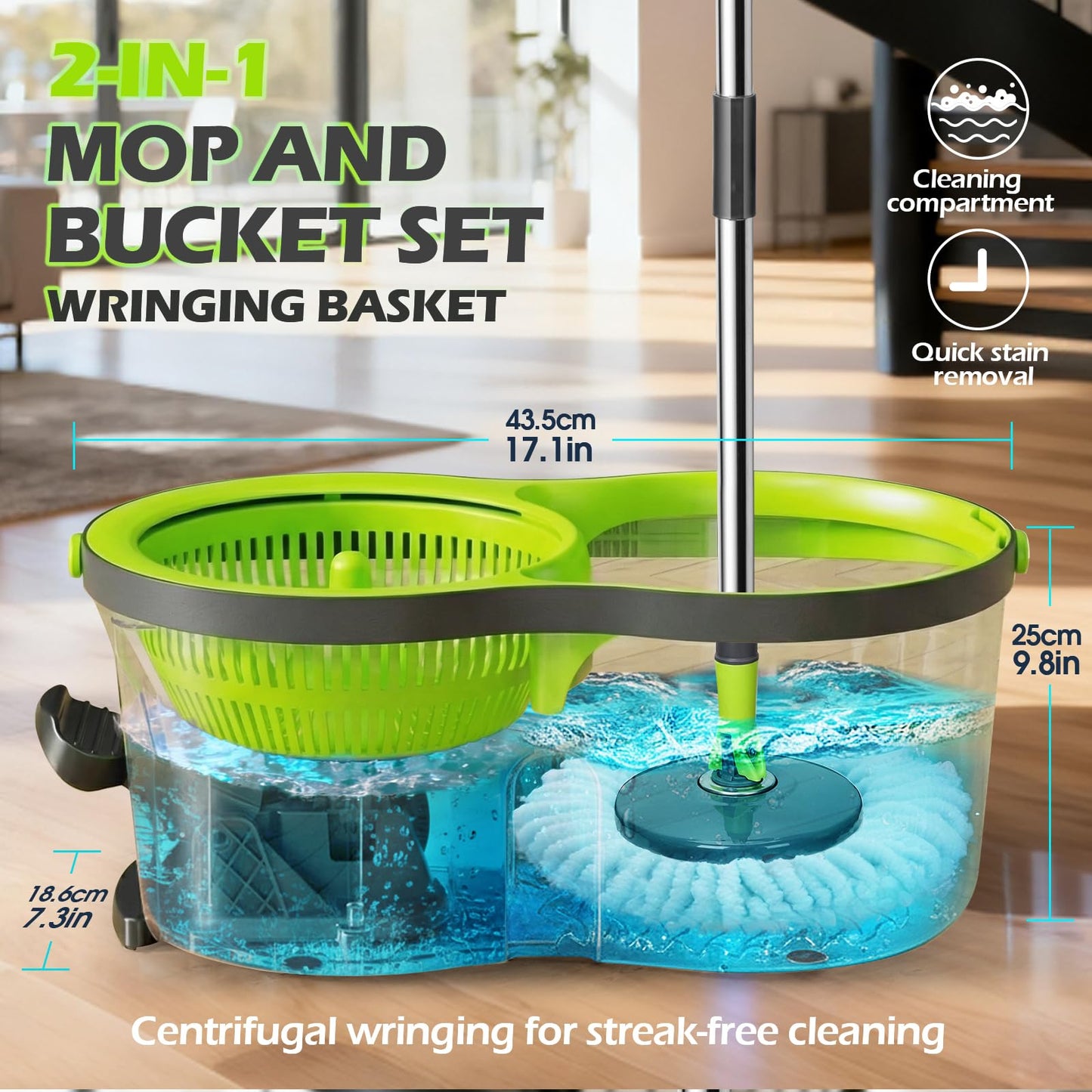 Spin Mop Bucket System,Masthome Pedal Spin Mop and Bucket with Wringer Set,EasyWring Microfiber Mop with 3 Mop Pads,360°Spinning Floor Cleaning System - Home & Office Suitable