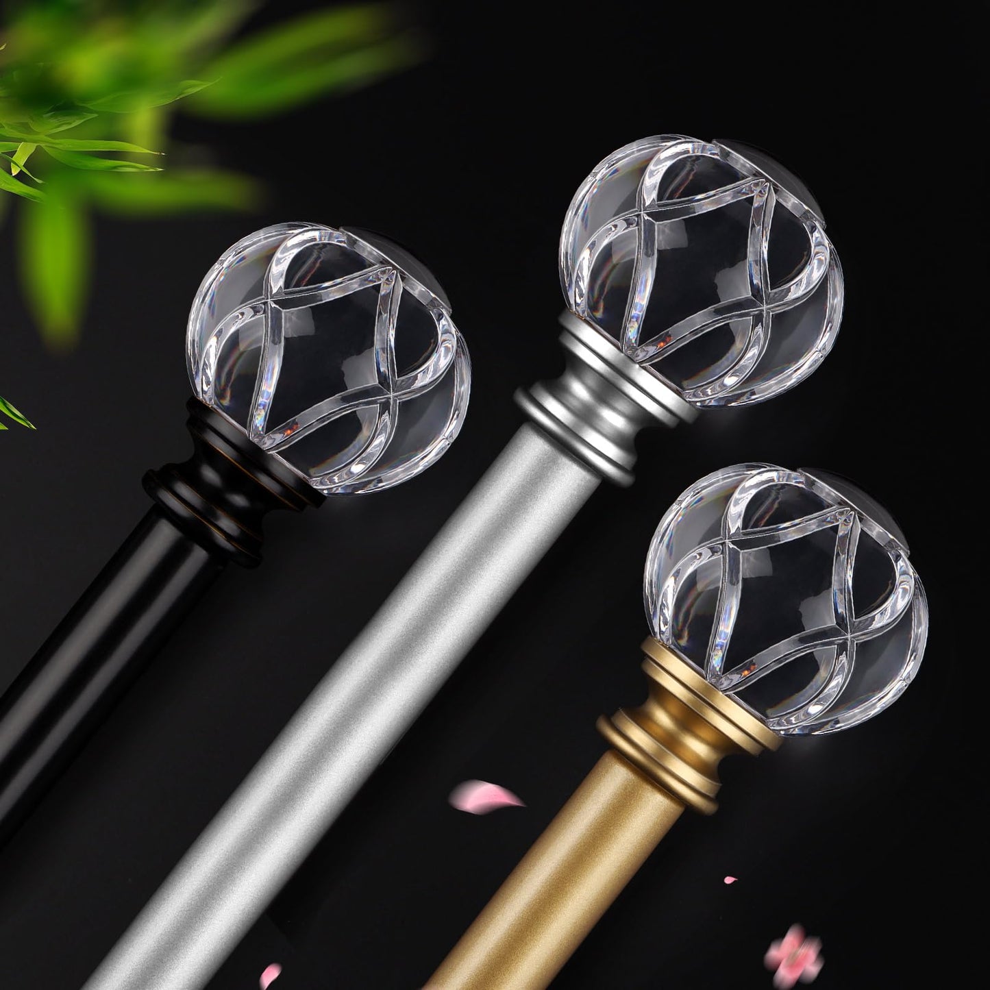 KAMANINA Silver Crystal Curtain Rod 72 to 144 Inches (6-12 Feet), 1 Inch Heavy Duty Curtain Rods for Windows, Telescoping Long Drapery Rods with Acrylic Diamond Netted Texture Finials