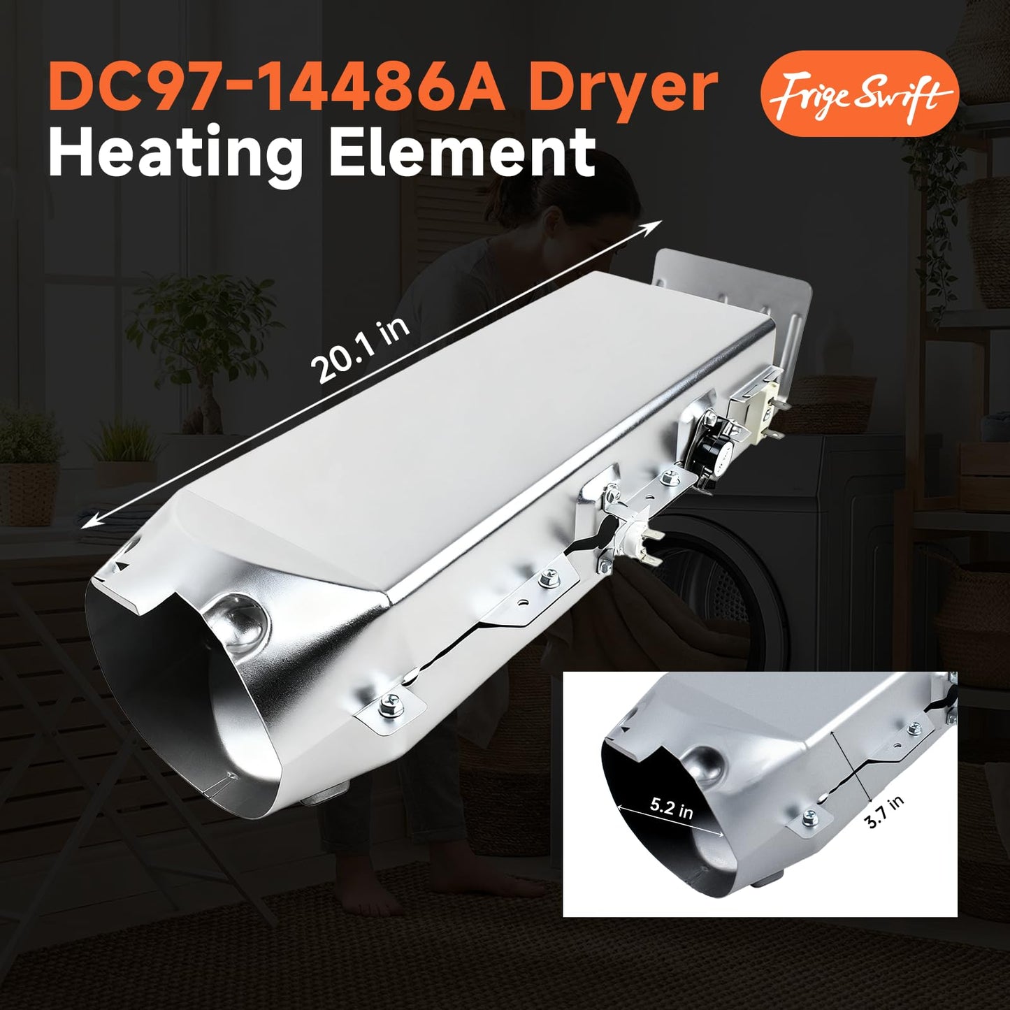 DC97-14486A Dryer Heating Element for Samsung DVE45R6100C/A3 DVE50R5200W/A3 DVE50R5400V/A3 DV42H5200EP/A3 DV40J3000EW/A2 DV45H7000EW/A2 Replace DC97-14486D, DC97-08891A, AP4342351
