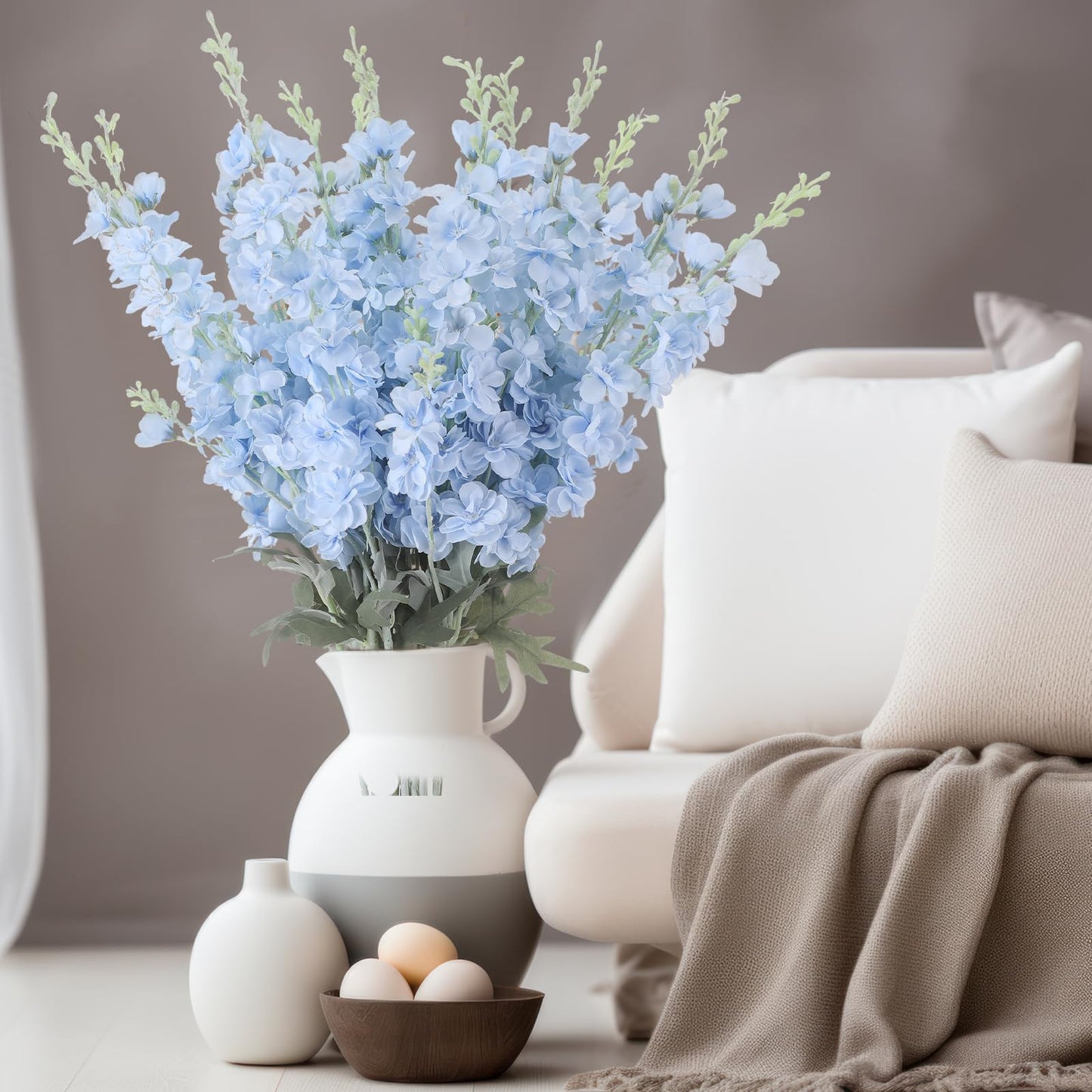 Thiccywoov 24 Pcs Delphinium Artificial Flower 35.4'' Long Larkspur Stem Silk Fake Faux Flowers Bulk for Tall Vase Floral Arrangements Home Centerpiece Table Wedding Decor (Blue)