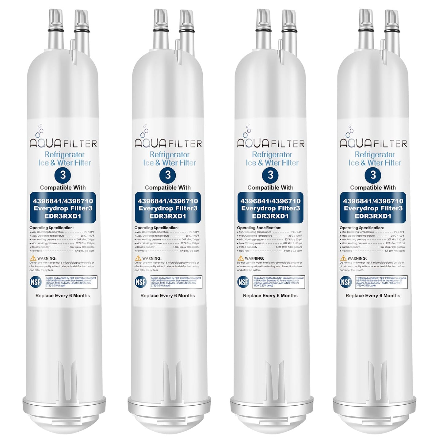 FILTER3 4396841 Refrigerator Water Filter Replacement Compatible with 4396841 4396710 EDR3RXD1 EDR3RXD1B Filter 3 P1WB2 P2RFWG2, 46-9030, Pur W10121145 W10121146 (4-PACK)