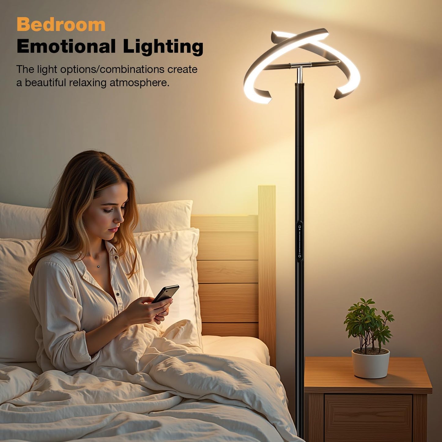 PreeOtti Floor Lamps for Living Room, 40W/2400LM Rotatable LED Floor Lamp with Touch & Remote Control, 70" Tall Standing Lamp Stepless Dimmable, Modern Torchiere Corner Lamp for Bedroom, Office