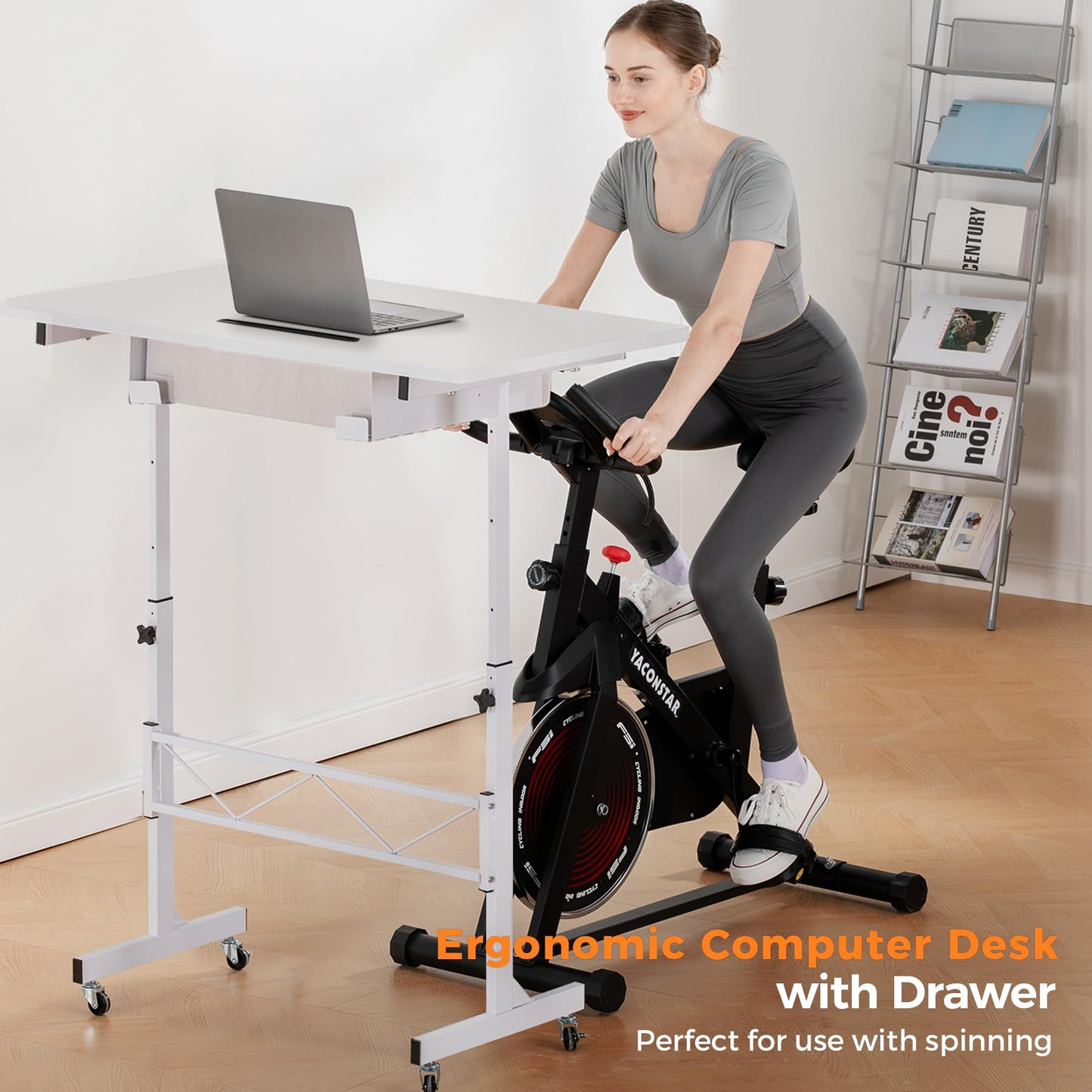COMHOMA Small Standing Desk Adjustable Height Small Computer Desk Mobile Portable Rolling Laptop Table with Wheels 32" Computer Workstation Sit Stand Desks Portable Standing Table Treadmill desks