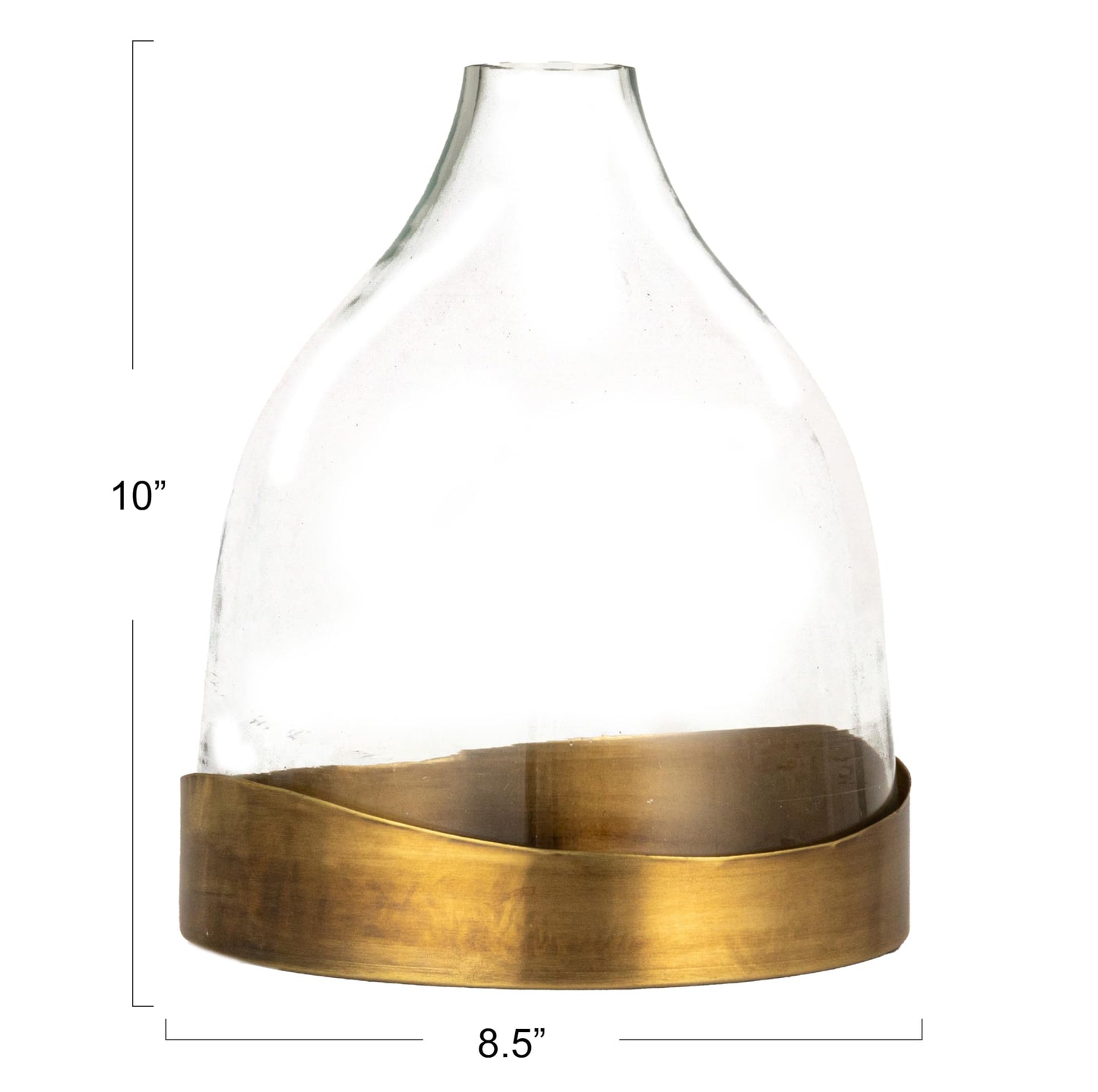 Creative Co-Op Sophisticated Glass Cloche with Metal Tray, Clear and Antique Brass