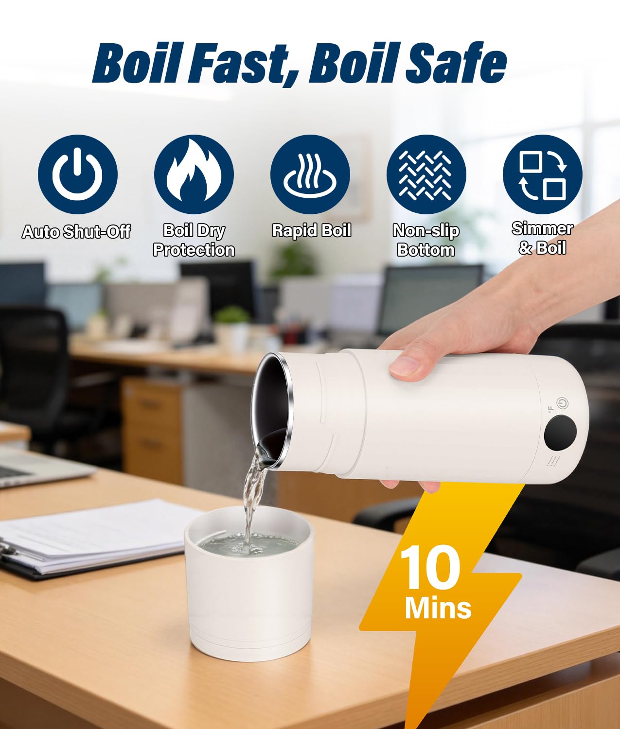 Portable Electric Kettle for Travel, 316 Stainless Steel Kettle, Hot Water Boiler with 2-In-1 Lid & Cup, 500ML Travel Tea Kettle with 8 Temperature Control, Auto Shut-Off & Boil Dry Protection (White)