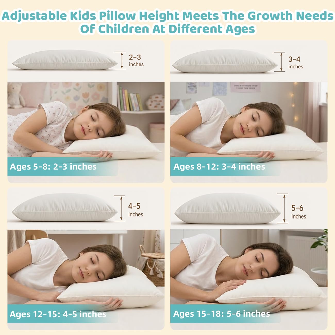 LOFE Organic Kids Pillow - 16x22 Toddler Pillow with 100% Organic Cotton Shell, 2 Pack Adjustable Loft Youth Pillow, Machine Washable Organic plilow, Soft, Perfect for Kids&Youth