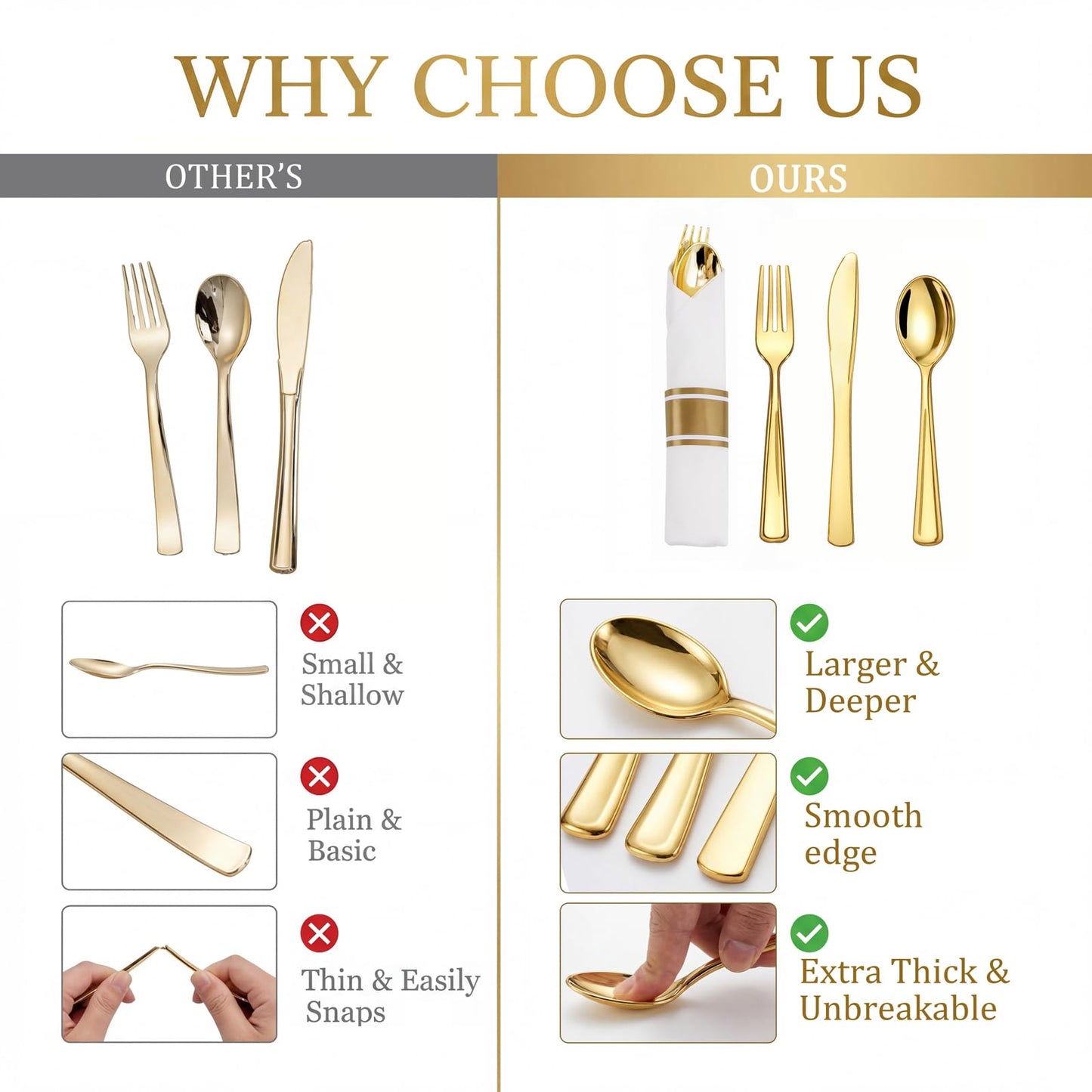 Liacere 100Pack Pre Rolled Gold Silverware and Napkin-Disposable Gold Plastic Utensils-Wrapped Plastic Cutlery Set with Napkin:100 Forks,100 Knives,100 Spoons,100 Napkins for Wedding & Graduation
