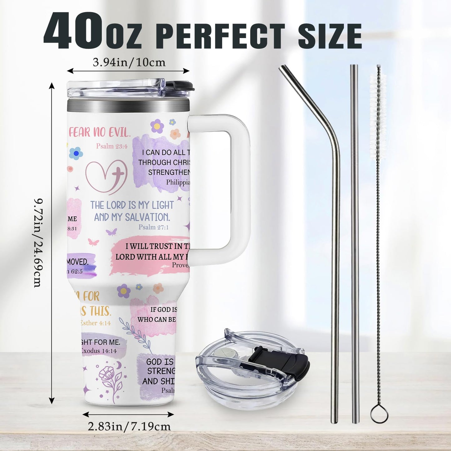 Christian Gifts for Women 40oz Tumbler - I Am a Child of God Insulated Travel Mug with Handle & Straw - Birthday Christmas Gift, Inspirational Religious Catholic Baptism Confirmation Gift for Her