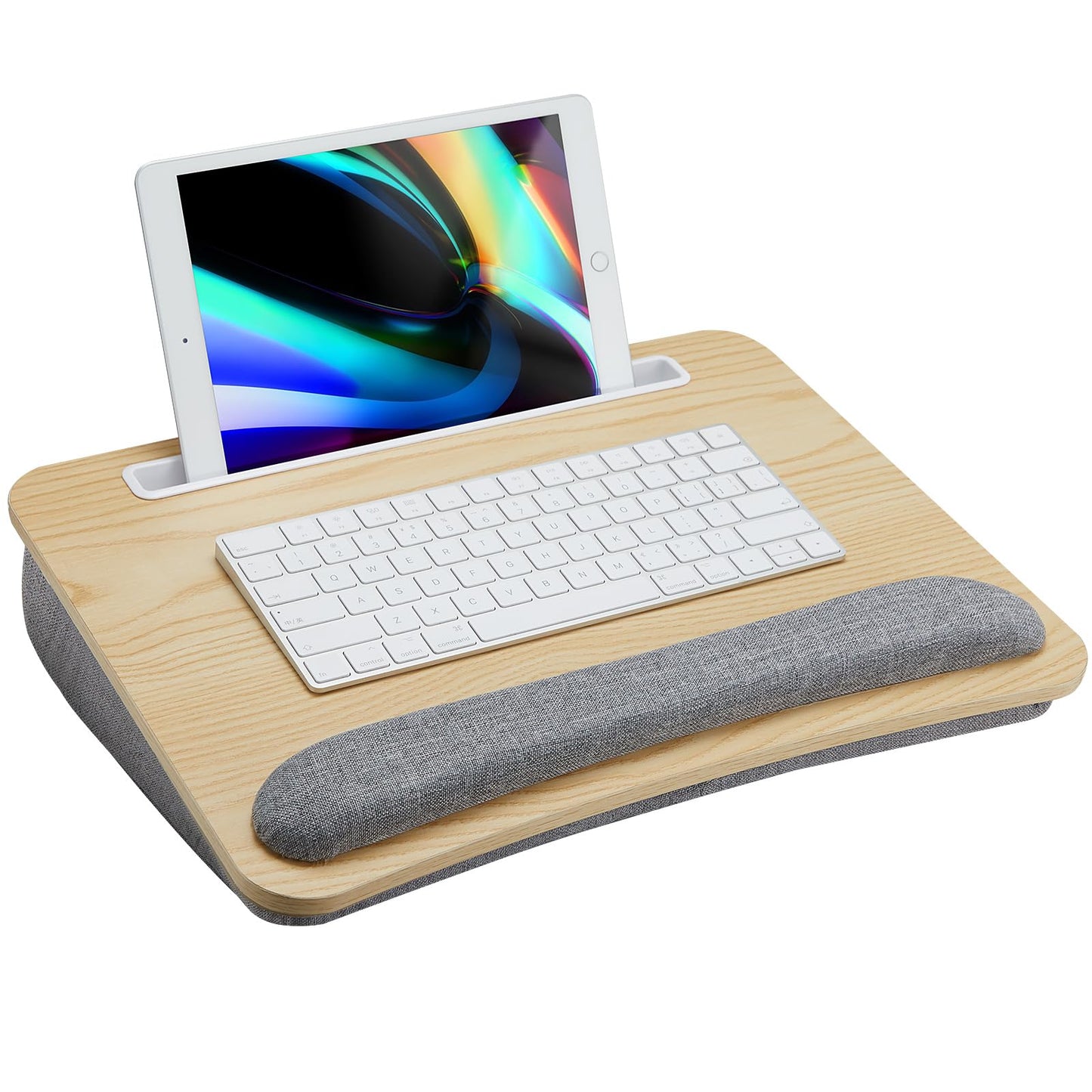 HUANUO Laptop Lap Desk - Portable Lap Desk with Pillow Cushion, Fits up to 15.6 inch Laptop, with Anti-Slip Strip & Storage Function for Home Office Students Use as Computer Laptop Stand - Light Wood