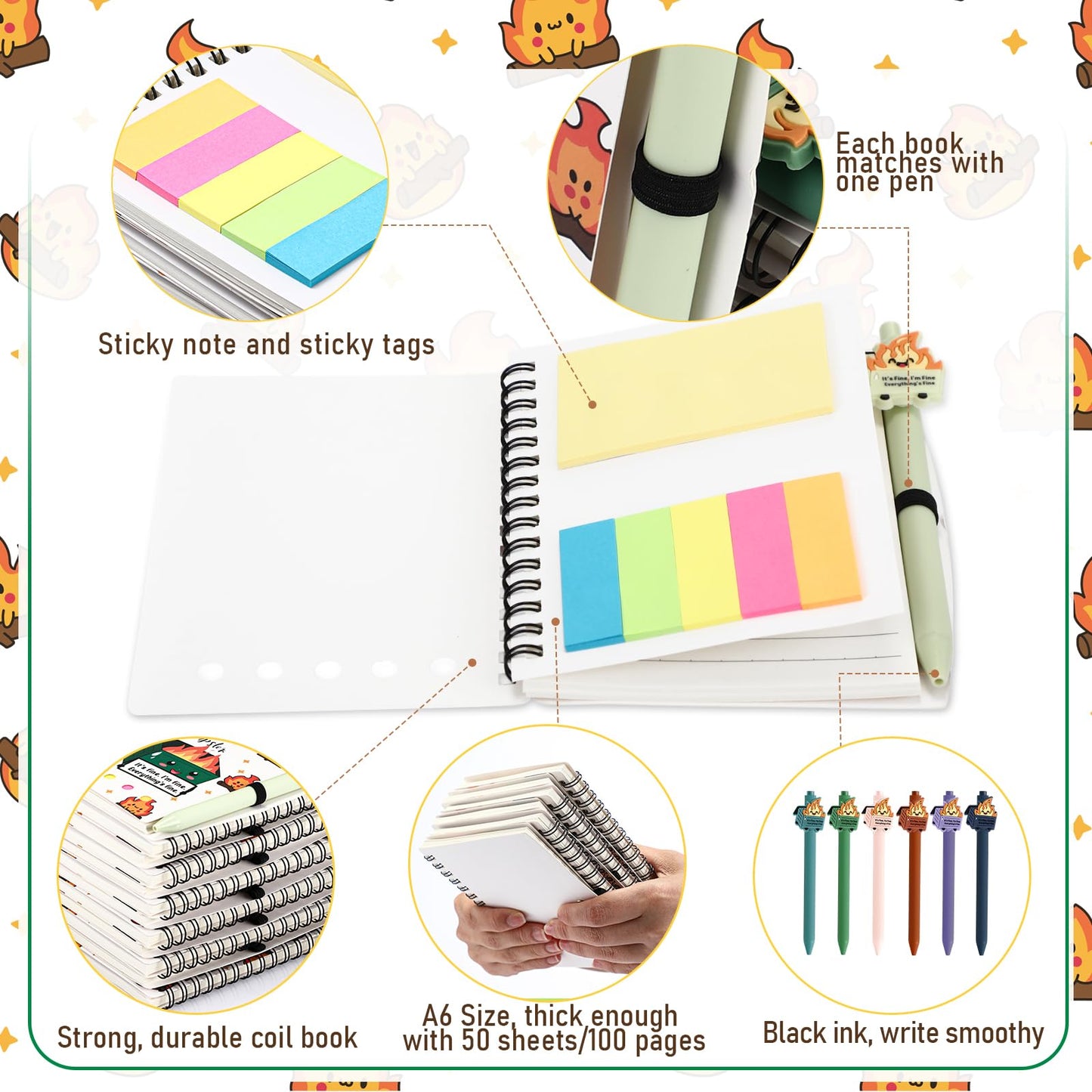 Resurhang 48 Pcs Dumpster Fire Gifts Bulk A6 Dumpster Fire Notebook Journals with Funny Ballpoint Pens 2026 End of Year Graduation Gifts for Students Teacher Employee Coworker Office Staff (Colorful)