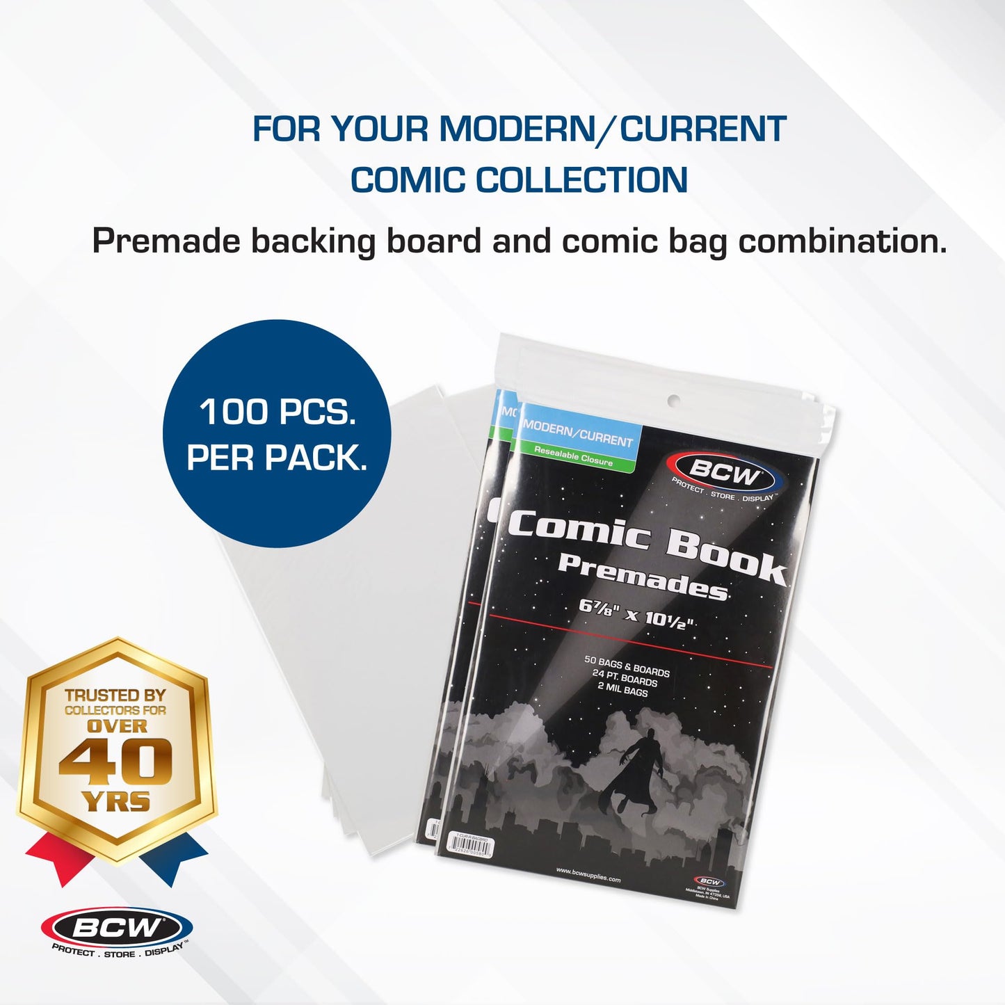BCW Current Resealable Comic Bags & Boards | Preloaded Sleeves & Backer Boards for Modern Comics (100 Pack)