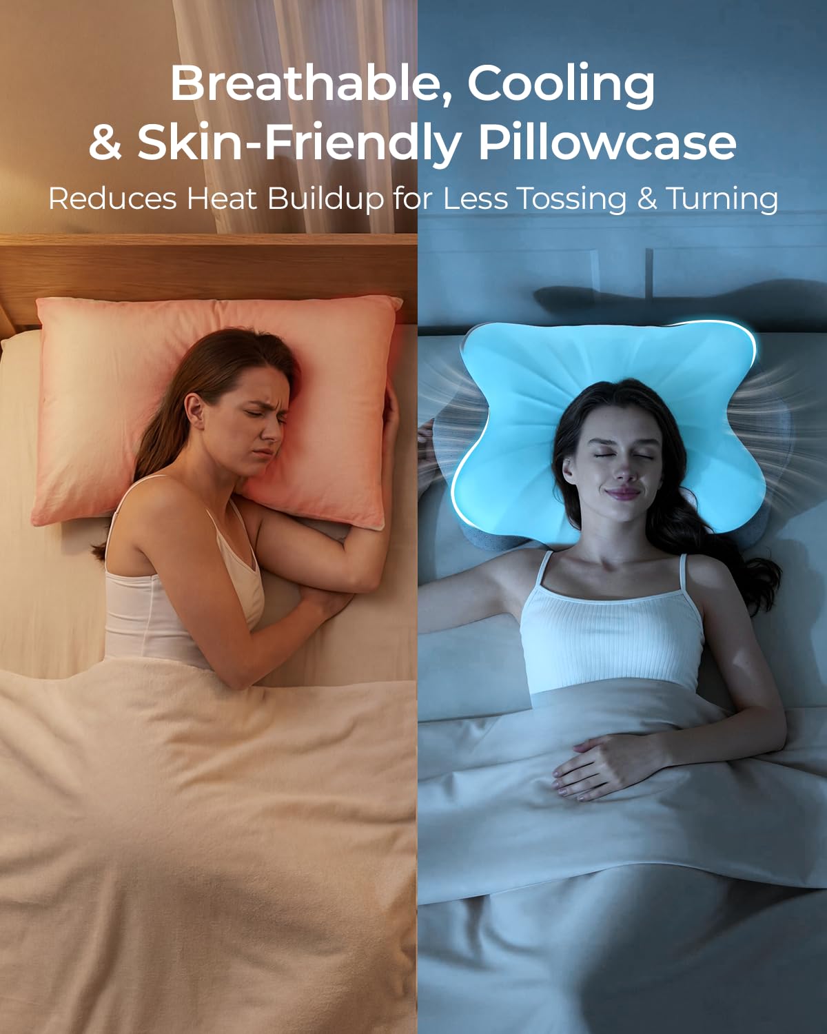 fumacos Cervical Neck Pillow for Neck Pain Relief, Ergonomic Contour Memory Foam Pillow with Cooling Pillowcase, Orthopedic Support Pillows for Side Back Stomach Sleepers, Gray