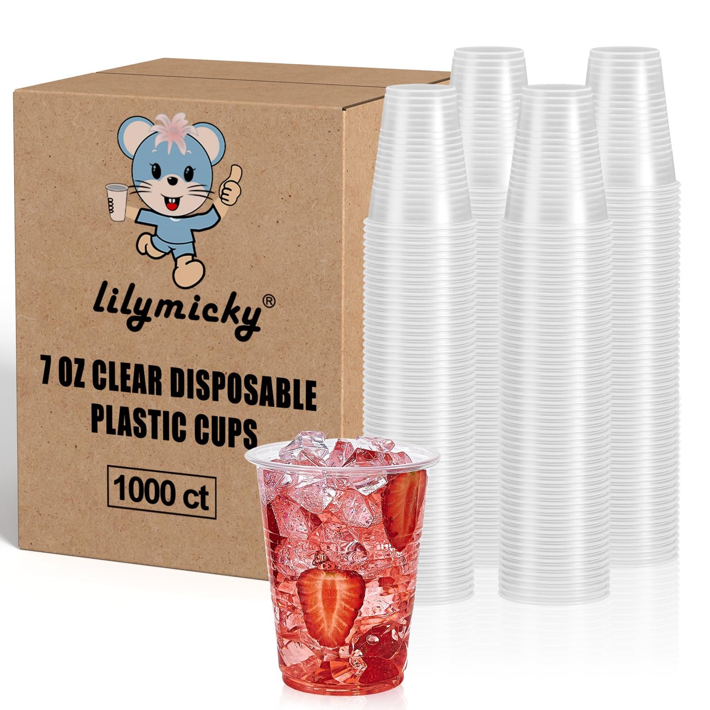 Lilymicky 1000 PACK 7 oz Clear Plastic Cups, 7 Ounce Disposable Drinking Cups for Birthday Parties, Picnics, Ceremonies, and any Events