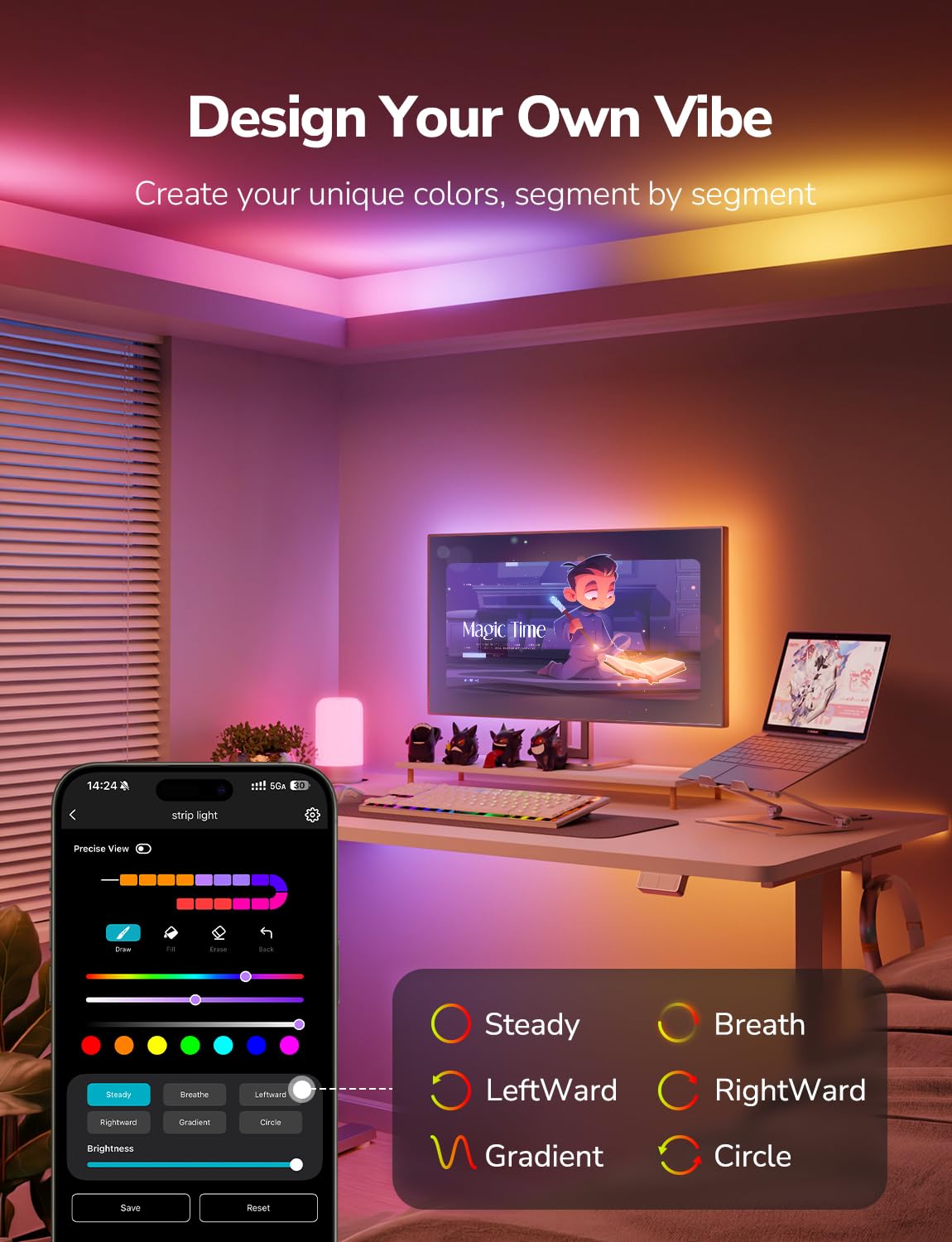 Lepro S1 AI LED Strip Lights for Bedroom - 32.8ft Smart RGB Light Strips with IC and Rainbow Chasing Effects, Color Segment DIY, Personalized Al Lighting Designer, No Remote, 2.4G Wi-Fi & Bluetooth