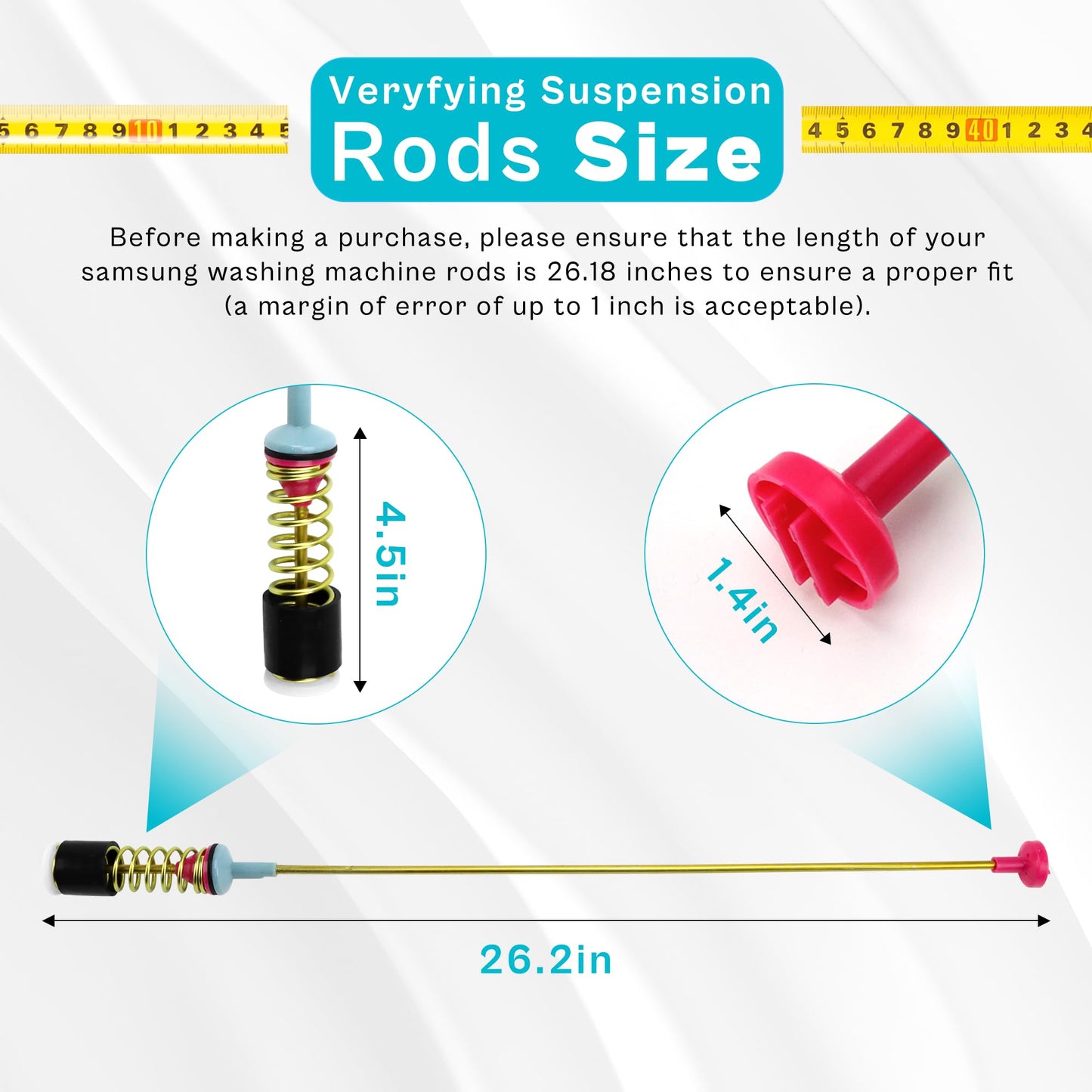 【Upgraded】DC97-16350T WA45M7050AW/A4 WA50R5400AV/US Suspension Rods for Samsung Top Load Washer | Fits WA50R5200AW/US WA45T3200AW/A4 WA45N3050AW/A4 | Replaces DC97-16350U DC97-16350S 10-Year Warranty