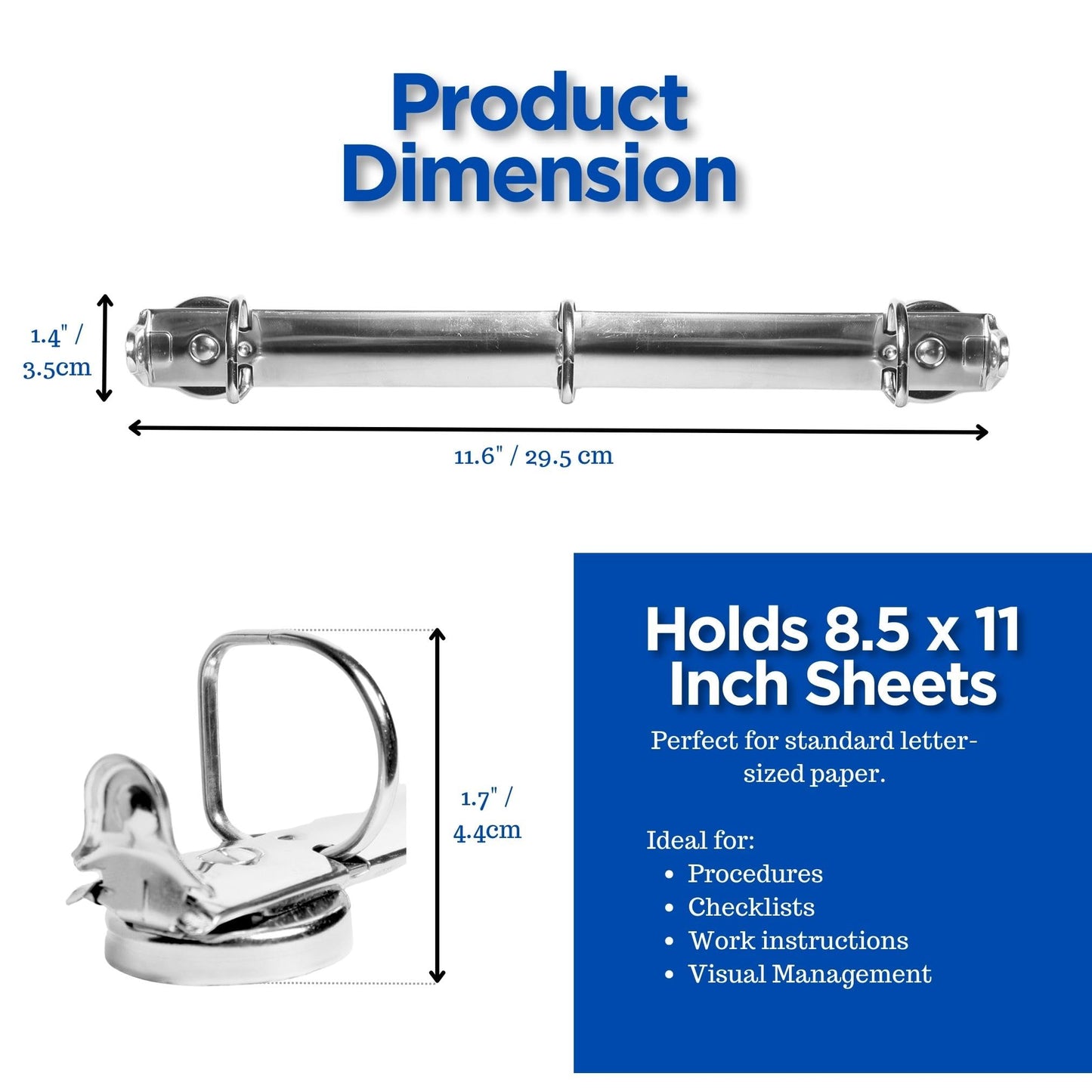 Magnetic 3 Ring Binder Locking Mechanism – 10 Pack – for Hanging 8.5 x 11 Inch Sheets of Paper – 3 Rings – 1 Inch D Shaped Rings – 5S Visual Aid - 50 Sheet Protectors Included