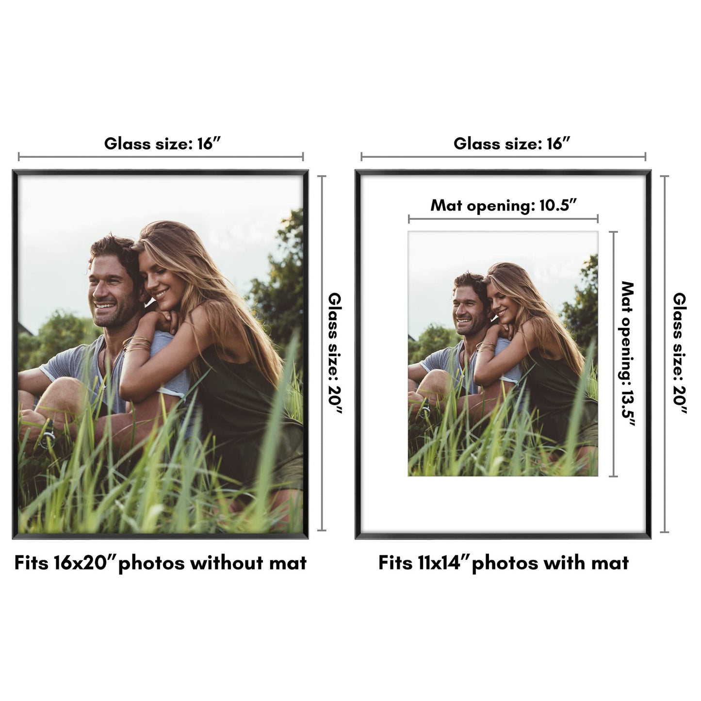 Americanflat 16x20 Metal Picture Frame with Tempered Glass - Use as 11x14 Frame with Mat or Display 16x20 Photo Without Mat - Brooklyn Collection - Picture Frames for Wall Display - Black