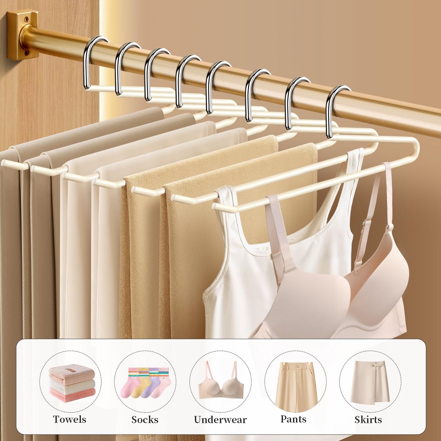 HUADYMEET 30 Pack Open Ended Metal Pant Hangers Non Slip, Slim Space Saving Clothes Hangers for Closet,Heavy Duty Strong Durable Hanger for Women,Men,Jean,Trousers,Shorts,Slacks,Skirts(Beige)