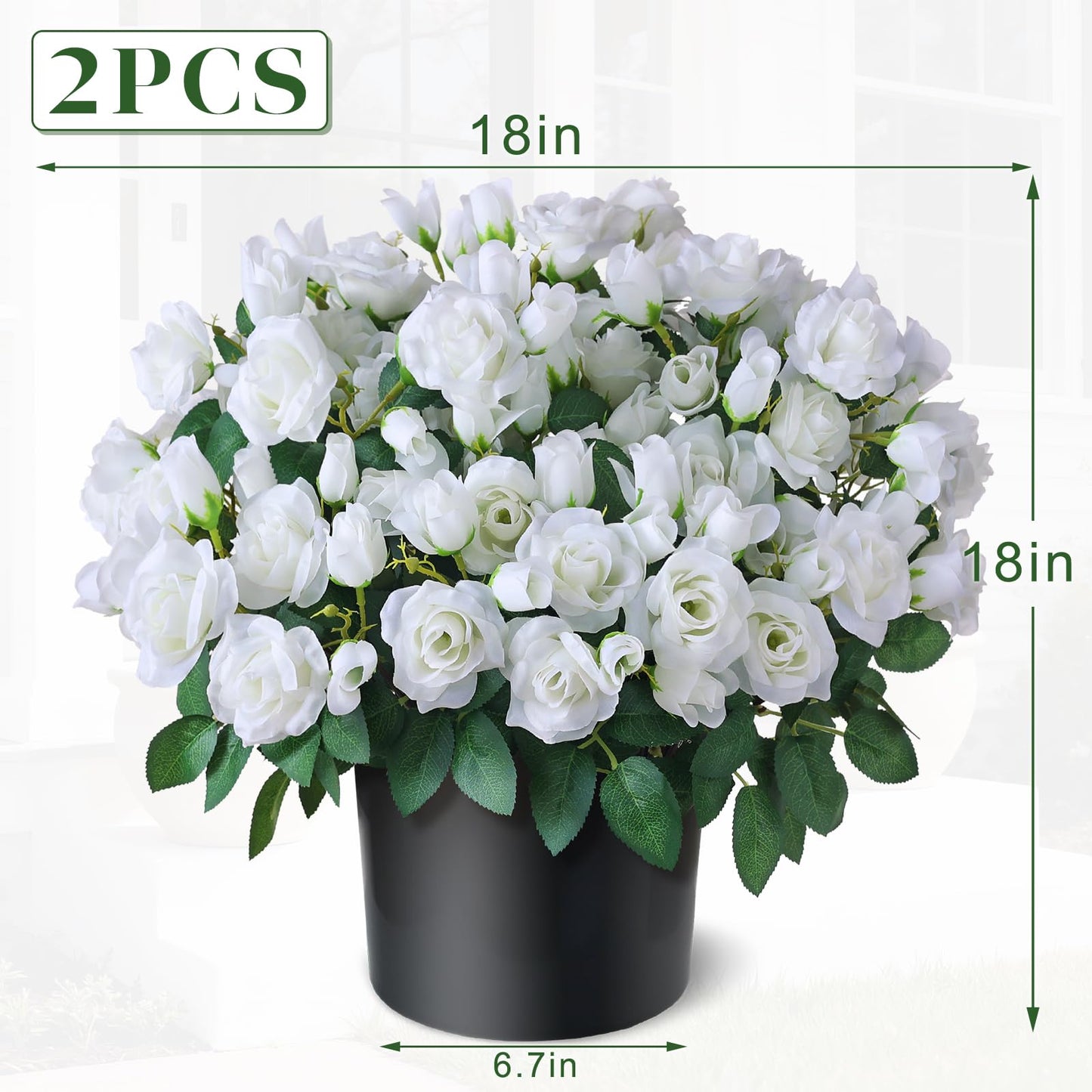 Juxdp 2 Set of Artificial Rose Topiary Trees - Faux Silk Flower Potted Plant, UV Resistant Fake Outdoor Rose Bush for Front Door, Farmhouse, Porch, Garden Decor (White)