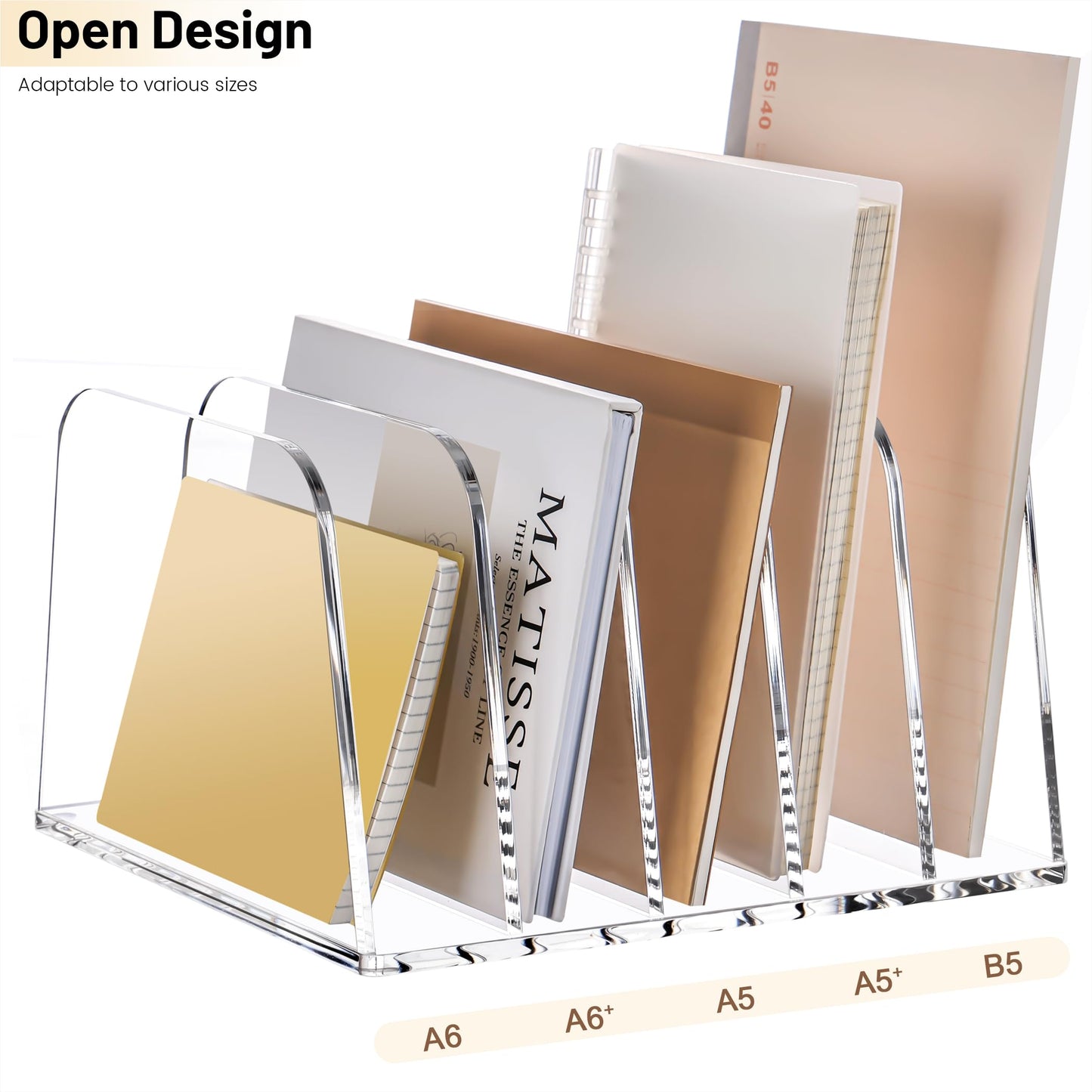 YUXUN Clear Acrylic Desktop File Sorter Organizer,Upright File Organizer, 5-Section Bookshelf for Home Office & Classroom
