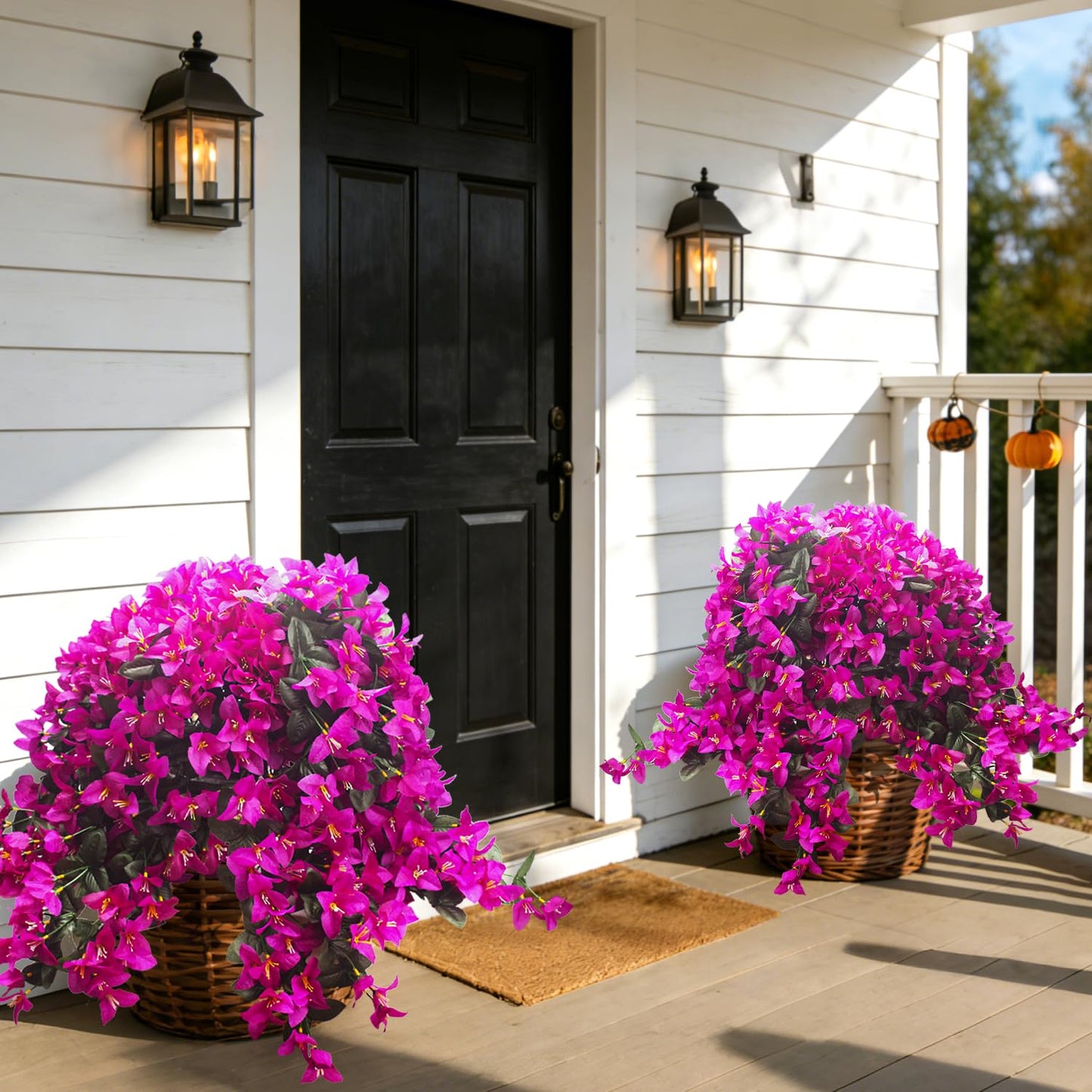 Grunyia Artificial Bougainvillea Flowers Outdoor UV Resistant, 4 Pcs Fake Silk Trailing Vines Realistic Faux Hanging Plants for Porch Patio Garden (Fuchsia)