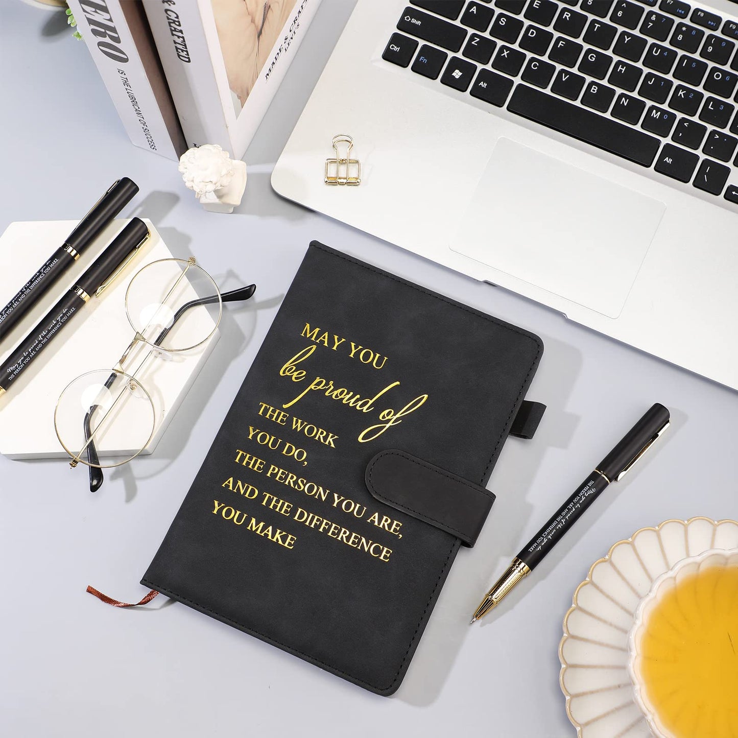 Kosiz 20 Pcs/10 Sets Employee Appreciation Gift Bulk A5 Leather Notebook and Inspirational Journal Pen Thank You Gift for Fathers Day Coworkers Teacher CNA Nurse(Black,Proud)