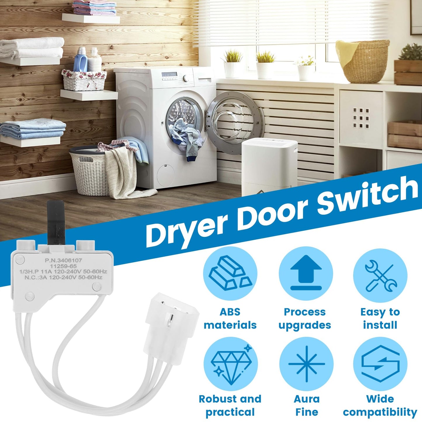 12Pack WP3406107 Dryer Door Switch Replacement Compatible with Whirlpool for Amana for Kenmore Dryers Replaces Part
