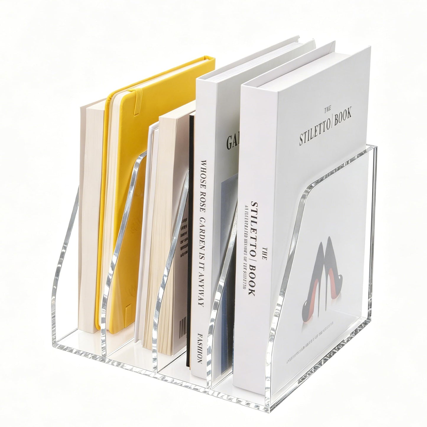 Lovemolly Acrylic Magazine File Holder – 4-Slot Clear Desk Organizer, Vertical Document Sorter for Office, Home & Classroom, No-Assembly Tabletop Rack for Folders, Books & Tablets, 7.09x8.07x6.3 in