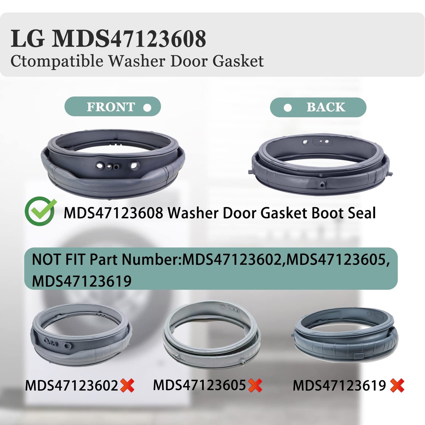 Upgrade MDS47123608 Washer Door Boot Seal,Replacement for LG Kenmore and Compatible with Models WM8100HVA WM8000HVA,WM4070HVA,WM4270HVA,Equal Quality to AP5668418, PS6448330,2673936-3 Year Warranty