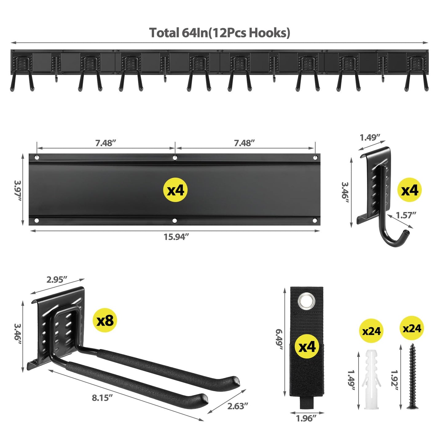 Gatsowm Garage Tool Organizer Wall Mounted, 64 Inches Adjustable Garden Tool Organizer Rack, 20 Pcs Heavy Duty Yard Tool Organizer Hold Up to 900lbs