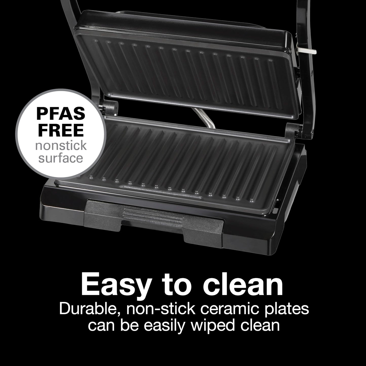 Proctor Silex-Panini Press Sandwich Maker and Electric Indoor Grill, Easy Clean PFAS-Free Nonstick Grids, Compact Upright Storage, Black (25440MN)