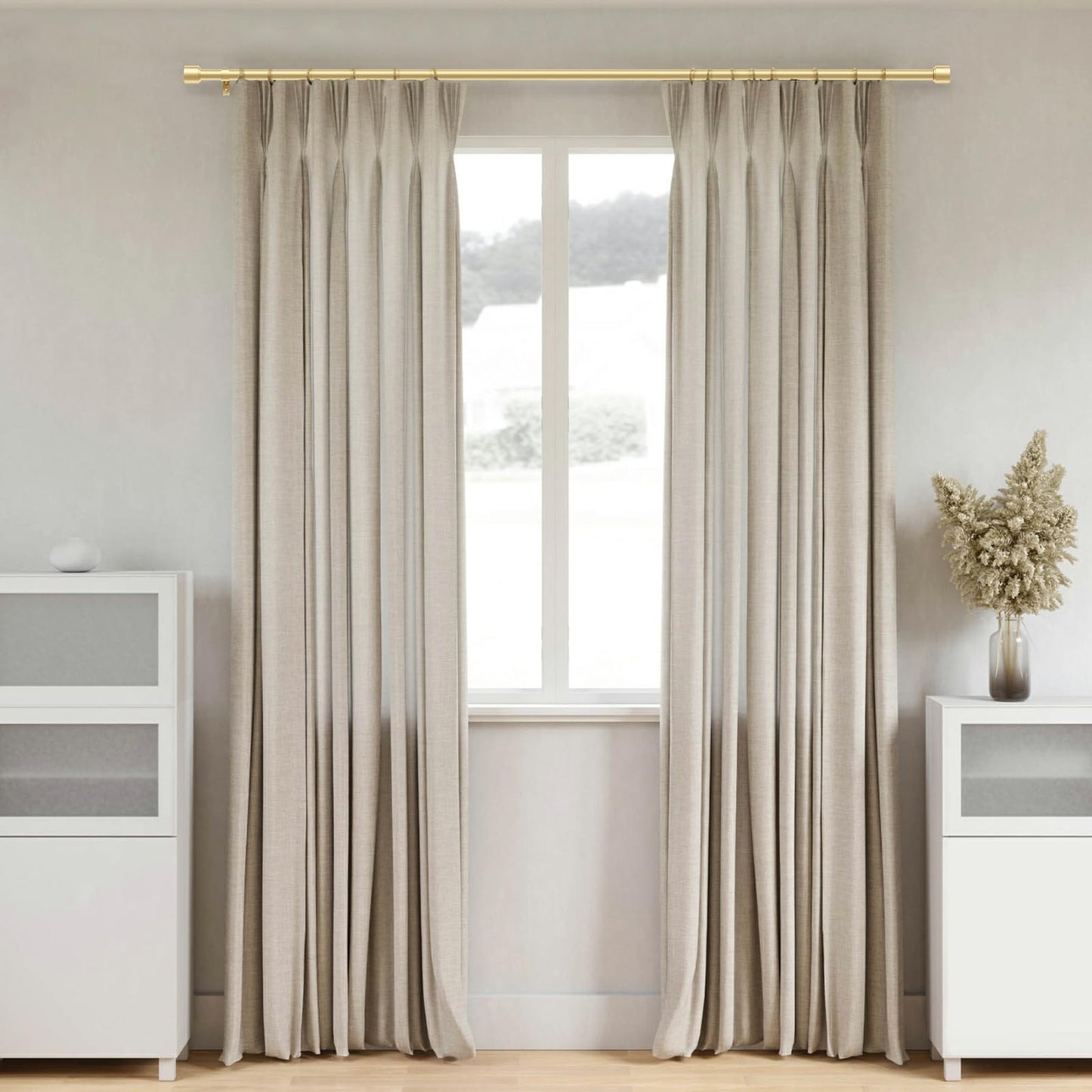 GEEBOBO Gold Curtain Rods for Windows 120 to 240 Inch, 1 Inch Extra Long Heavy Duty Easy Install Adjustable Curtain Rods Set for Outdoor, Farmhouse, Bedroom, Living Room (Gold, 30"-240")
