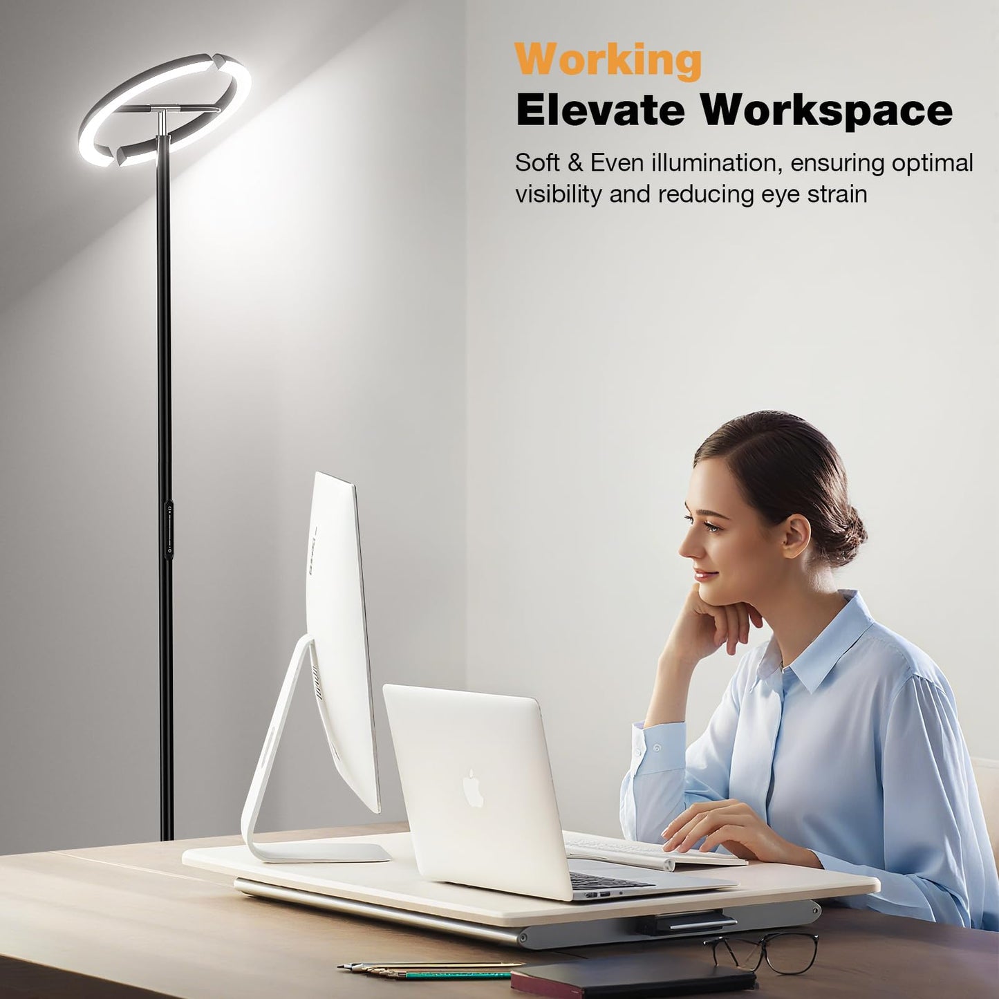 PreeOtti Floor Lamps for Living Room, 40W/2400LM Rotatable LED Floor Lamp with Touch & Remote Control, 70" Tall Standing Lamp Stepless Dimmable, Modern Torchiere Corner Lamp for Bedroom, Office