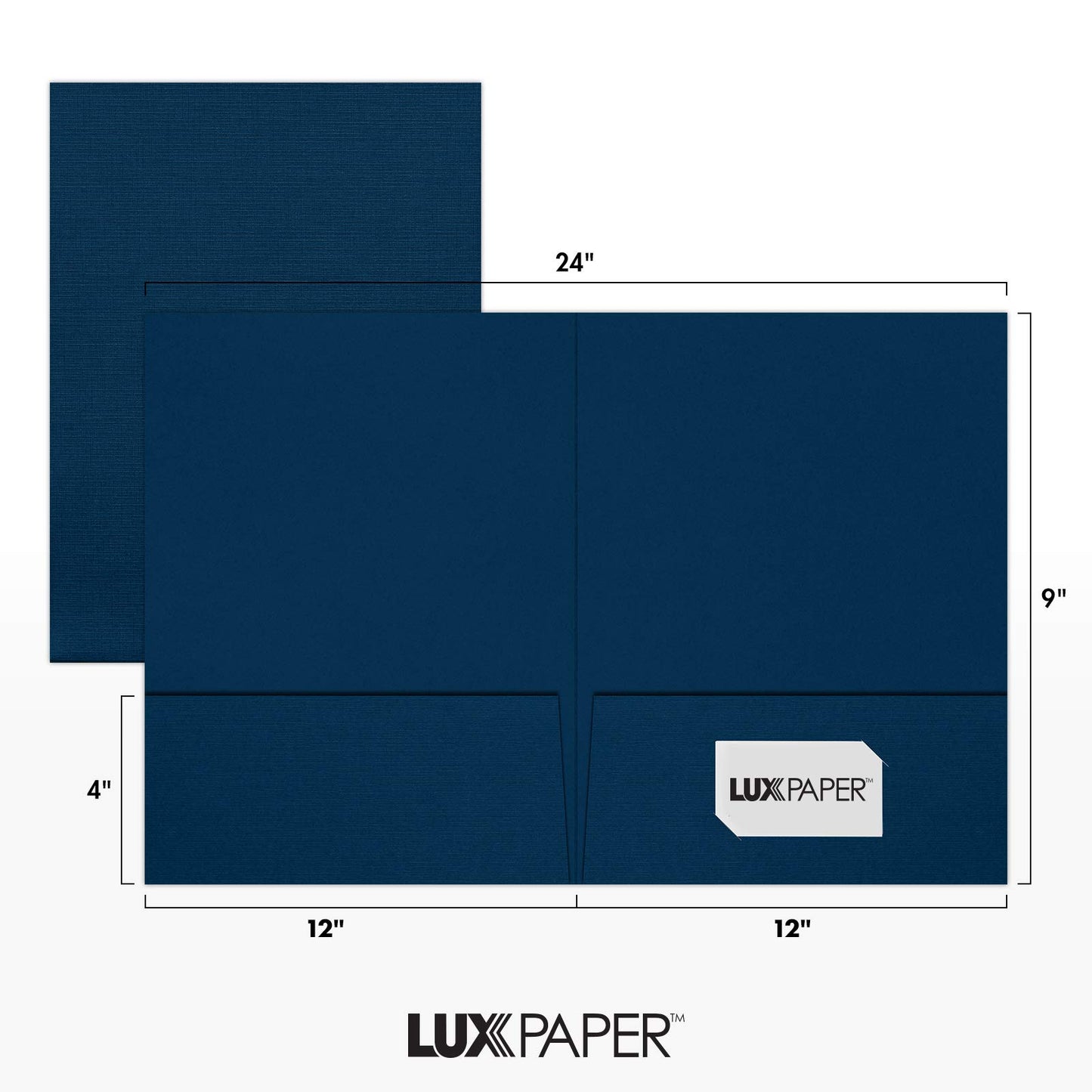 LUXPaper 9" x 12" Presentation Folders | Two Pocket | Nautical Blue Linen | 100lb. Cover | 25 Qty
