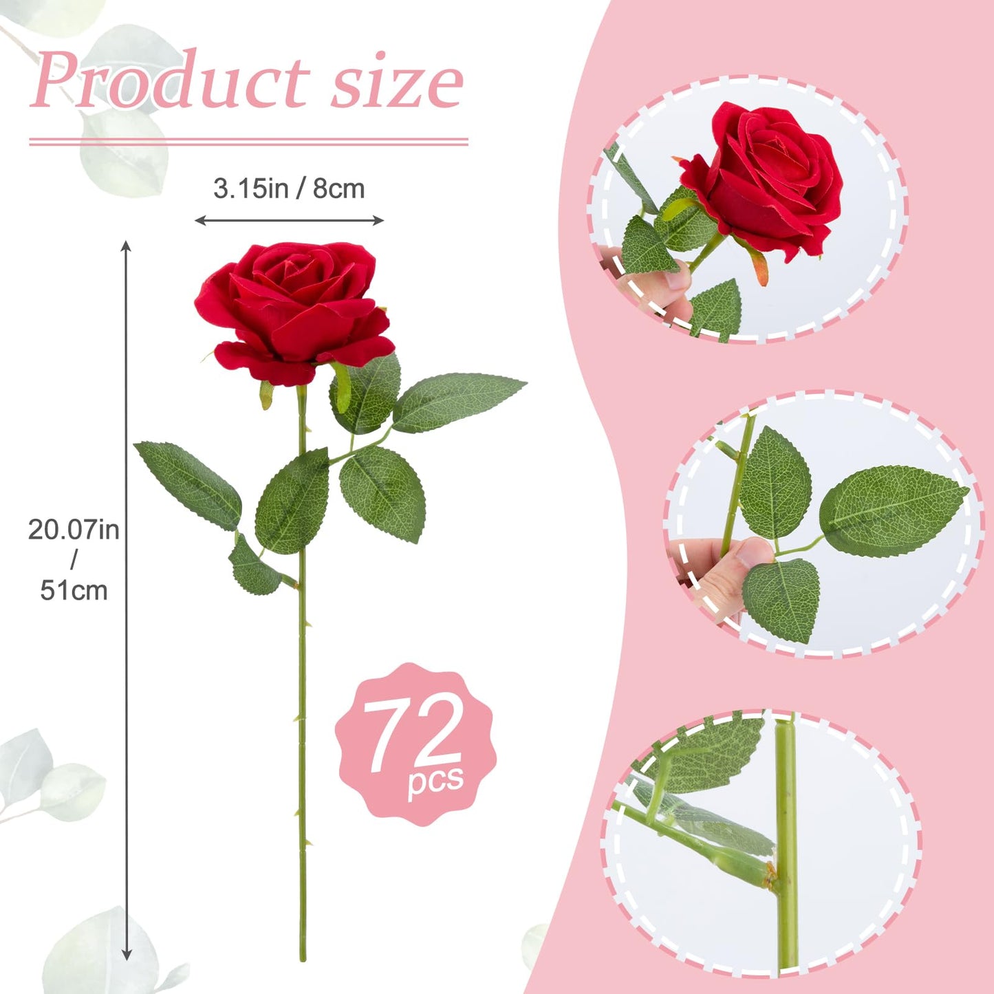 Cliselda 72pcs Red Roses Artificial Flower in Bulk, Realistic Velvet Silk Faux Roses for Wedding Centerpieces, Bridal Bouquets, Home Decor, Anniversary, Valentine's Day Gifts, Mohter's Day Decorations