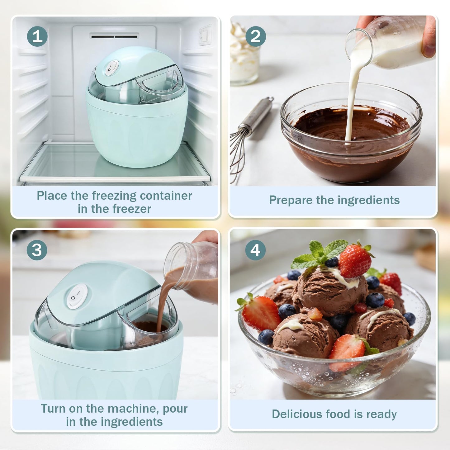 Mini ice Cream Maker, Single Serve Ice Cream Maker,One-Touch Dessert Maker, Single Serving of Gelato, Frozen Yogurt, Compact Electric Makers for Kitchen, Just 15 Minutes