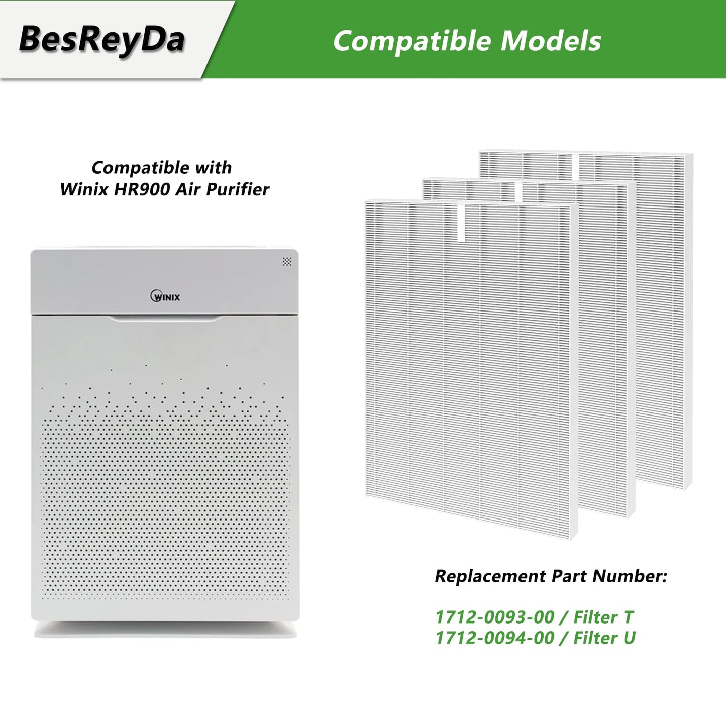HR900 Replacement Filter 3 Pack Compatible with Winix HR900 Ultimate Pet Air Purifier, H13 True Hepa Fil ter Part Number 1712-0093-00 FilterT (3 Pack HEPA)