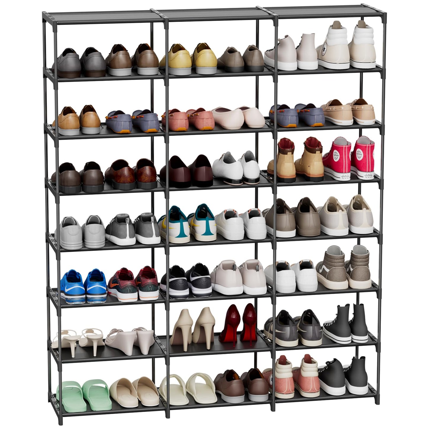 SMILHELTD Large Shoe Rack 3 Row 8 Tier for Entryway Holds 48 Pairs, Metal Shelves with Dust-Proof Mats, Space Saving Storage for Garage Closet, DIY Assembly, 49.2" W x 50.8" H