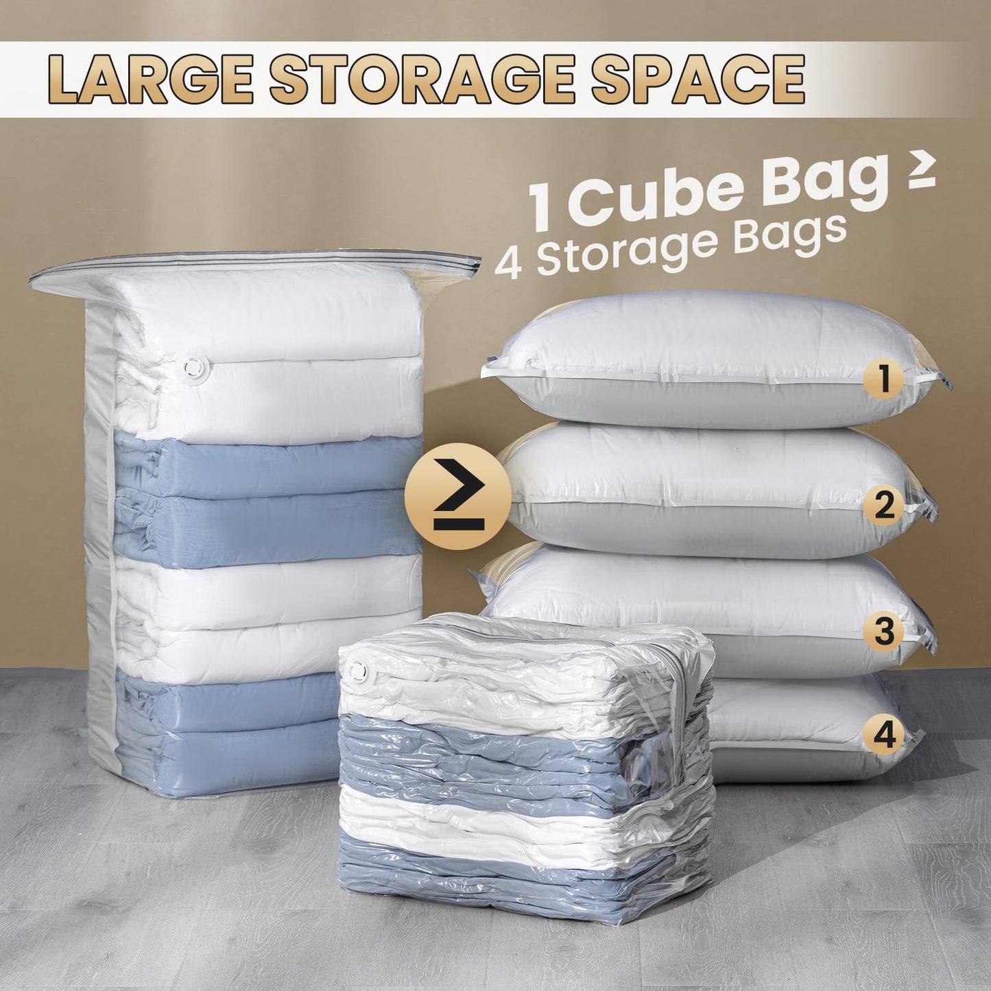 TAILI 6 Pack Vacuum Storage Bags, Cube Space Saver Bags Combo (3 Jumbo +3 Medium), Vacuum Seal Bags for Bedding, Clothing, Comforters, Blankets, Closet Oragnizer and Storage