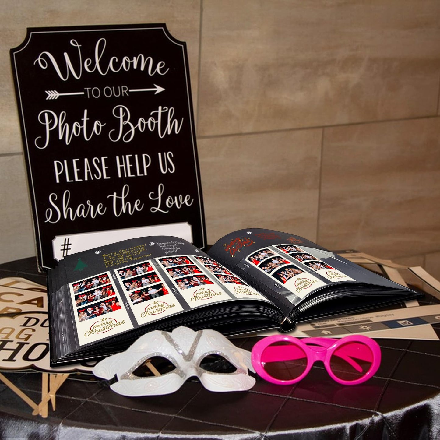 Kuword Wedding Guest Book with Photo Booth Insert - 160 2x6 Photo Sleeves & Guest Signing Space, PU Leather Memory Album for Weddings, Parties, Family Memories (Black)