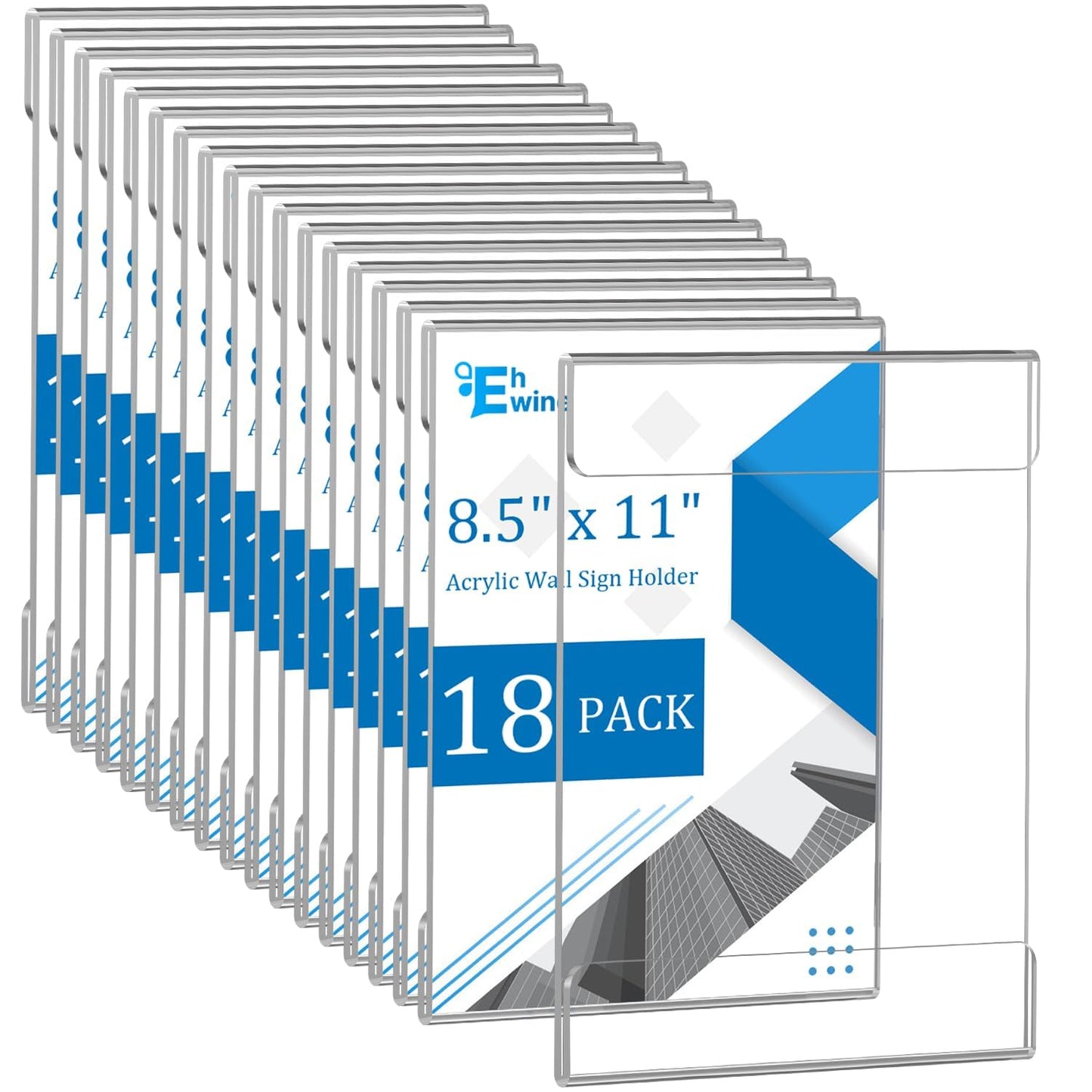 EHWINE 18 Pack 8.5 x 11 Wall Mount Acrylic Sign Holder, Wall Signs Photo Menu Flyer Display Holders, Plastic Clear Acrylic Frames for Office Home Hotel Business Store (with Adhesive Tape)